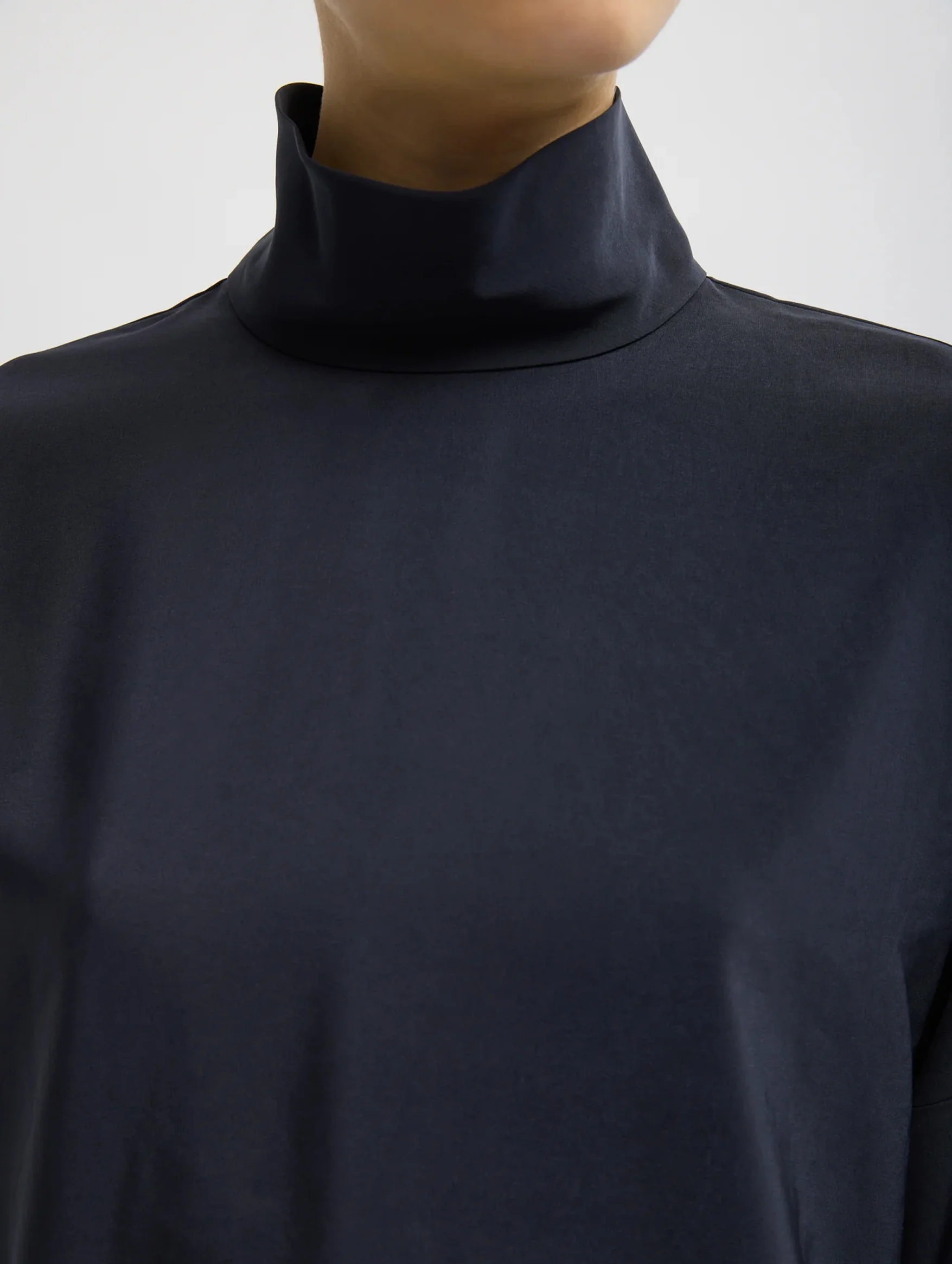 Relaxed Suiting Funnel Neck Dolman Sleeve Top in Navy - Image 3