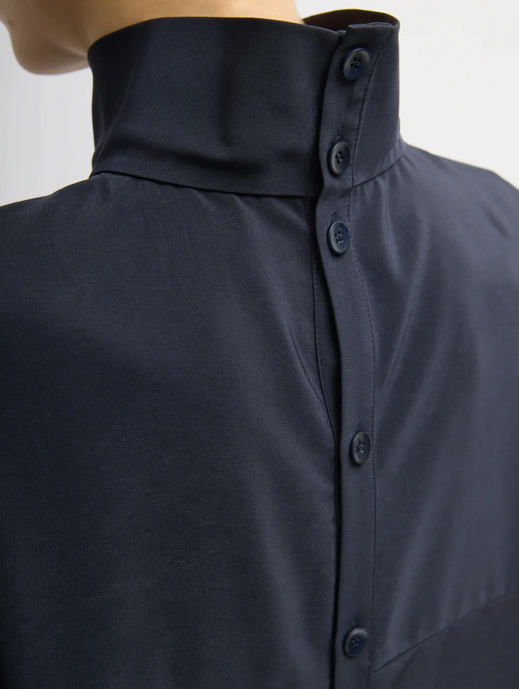 Relaxed Suiting Funnel Neck Dolman Sleeve Top in Navy - Image 4