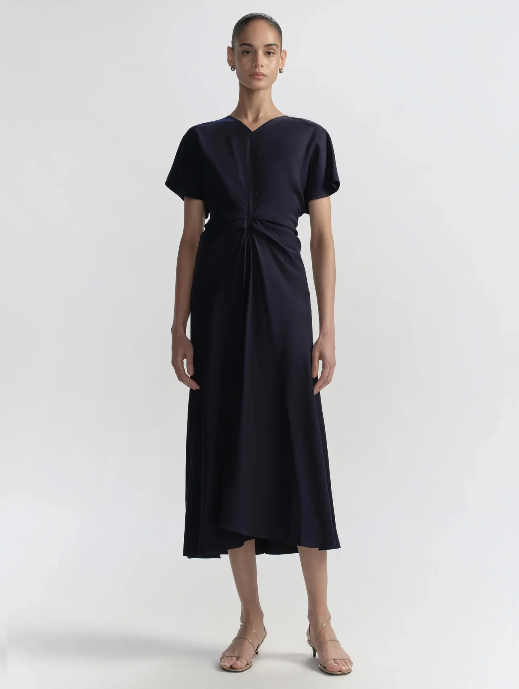 Rem Ruched Midi Dress in Night Blue - Image 2