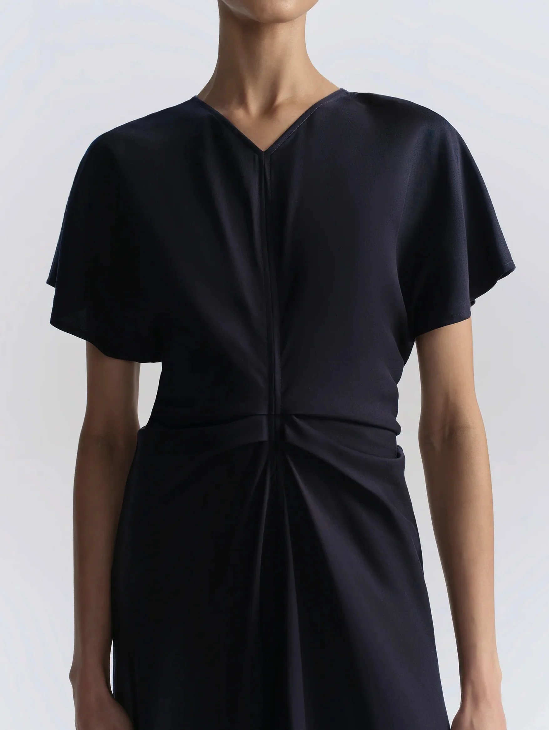 Rem Ruched Midi Dress in Night Blue - Image 3