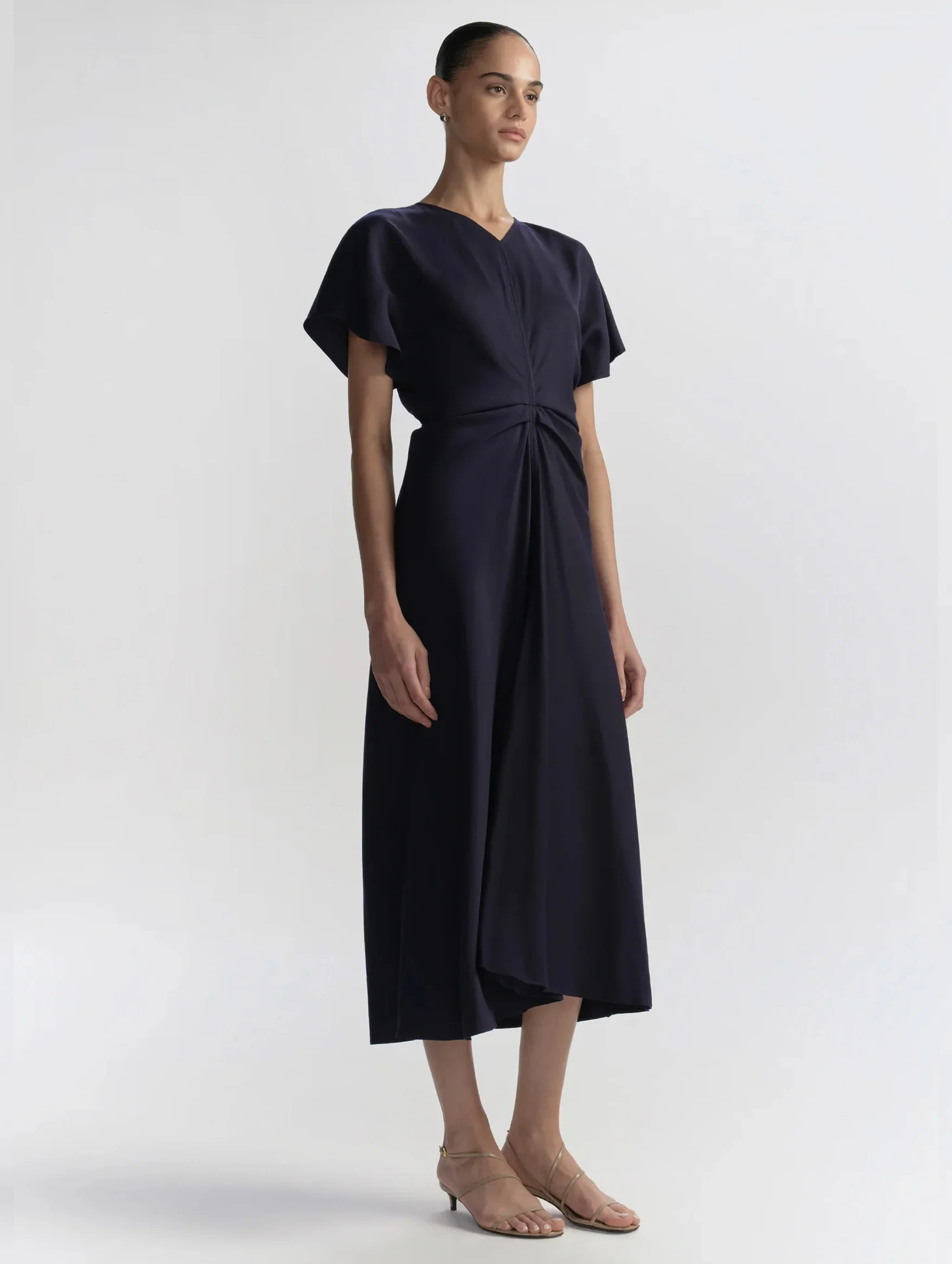 Rem Ruched Midi Dress in Night Blue - Image 4