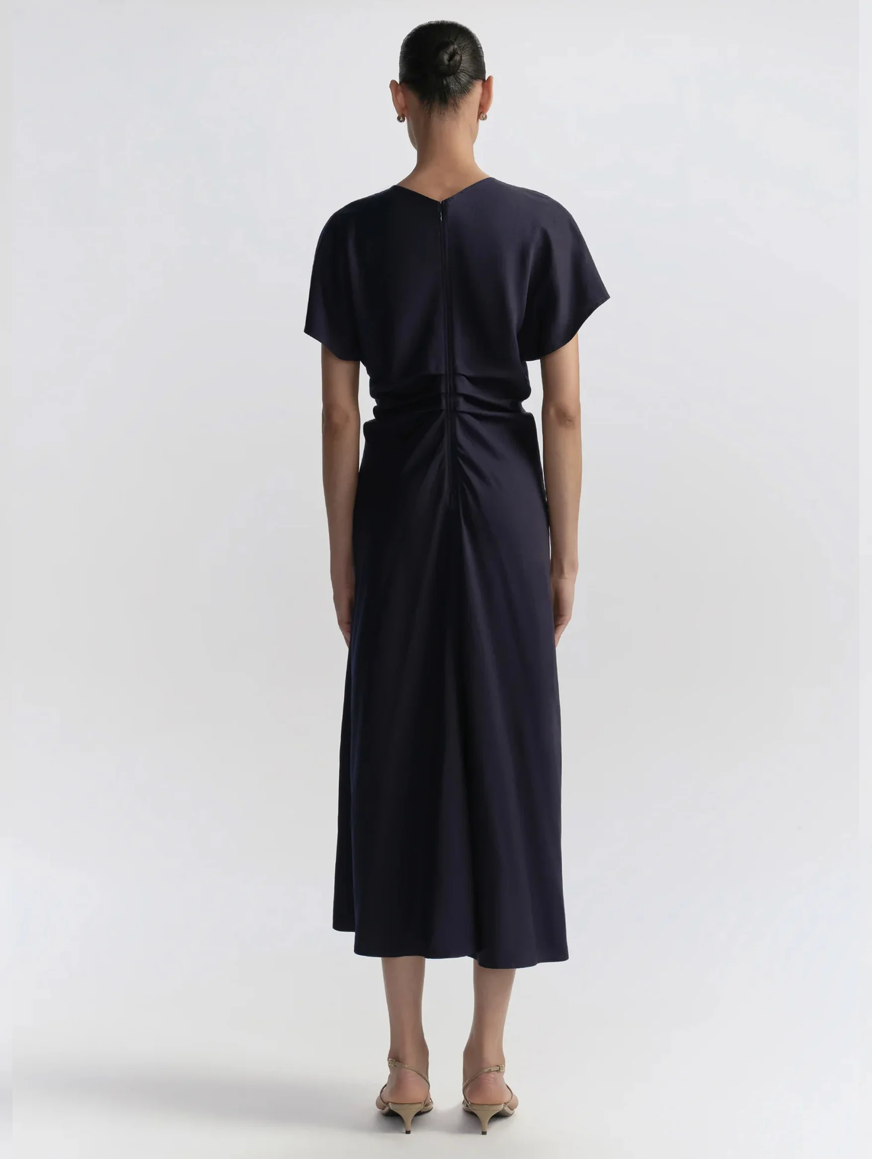 Rem Ruched Midi Dress in Night Blue - Image 5