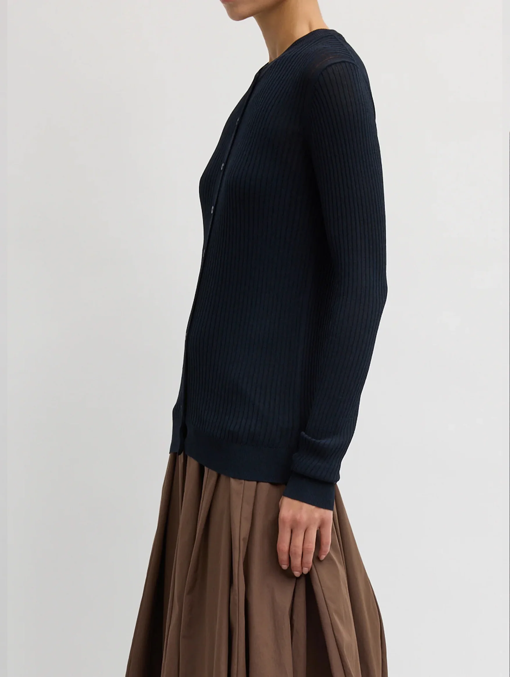 Ribbed Sweater Slim Cardigan in Navy - Image 2