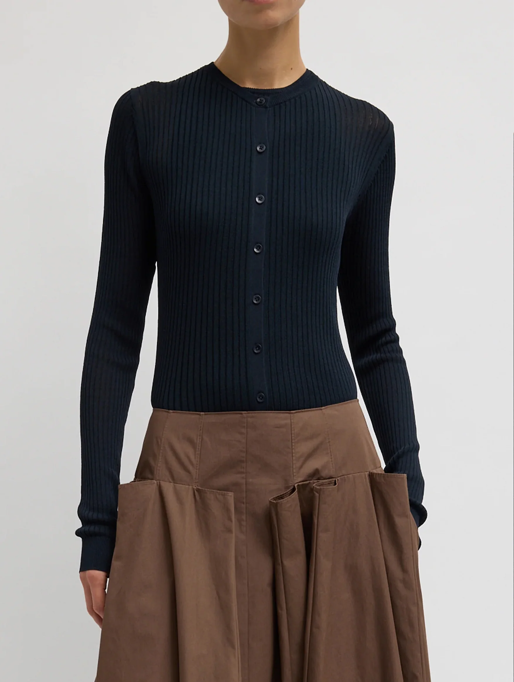 Ribbed Sweater Slim Cardigan in Navy - Image 4