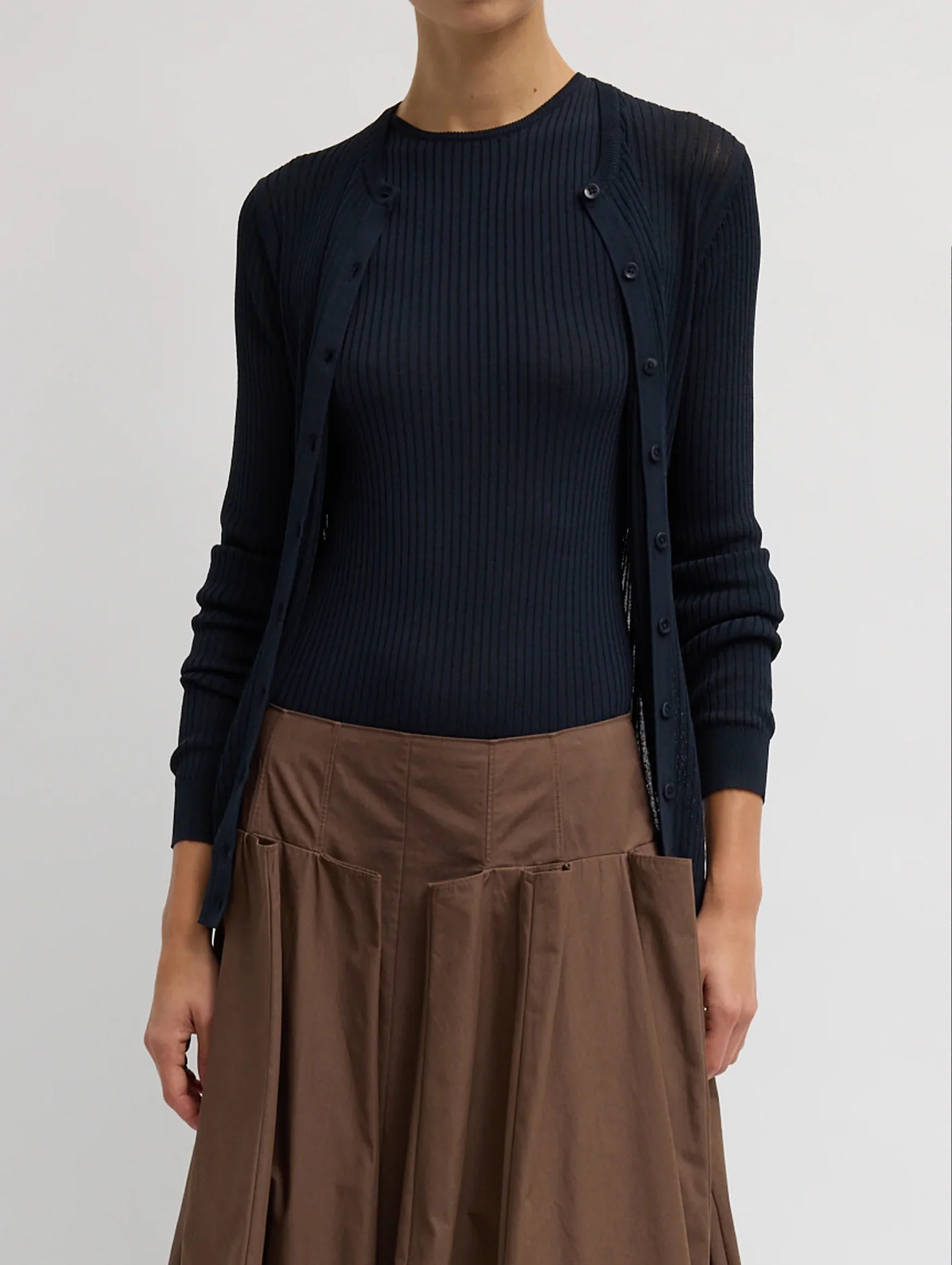 Ribbed Sweater Slim Cardigan in Navy - Image 5