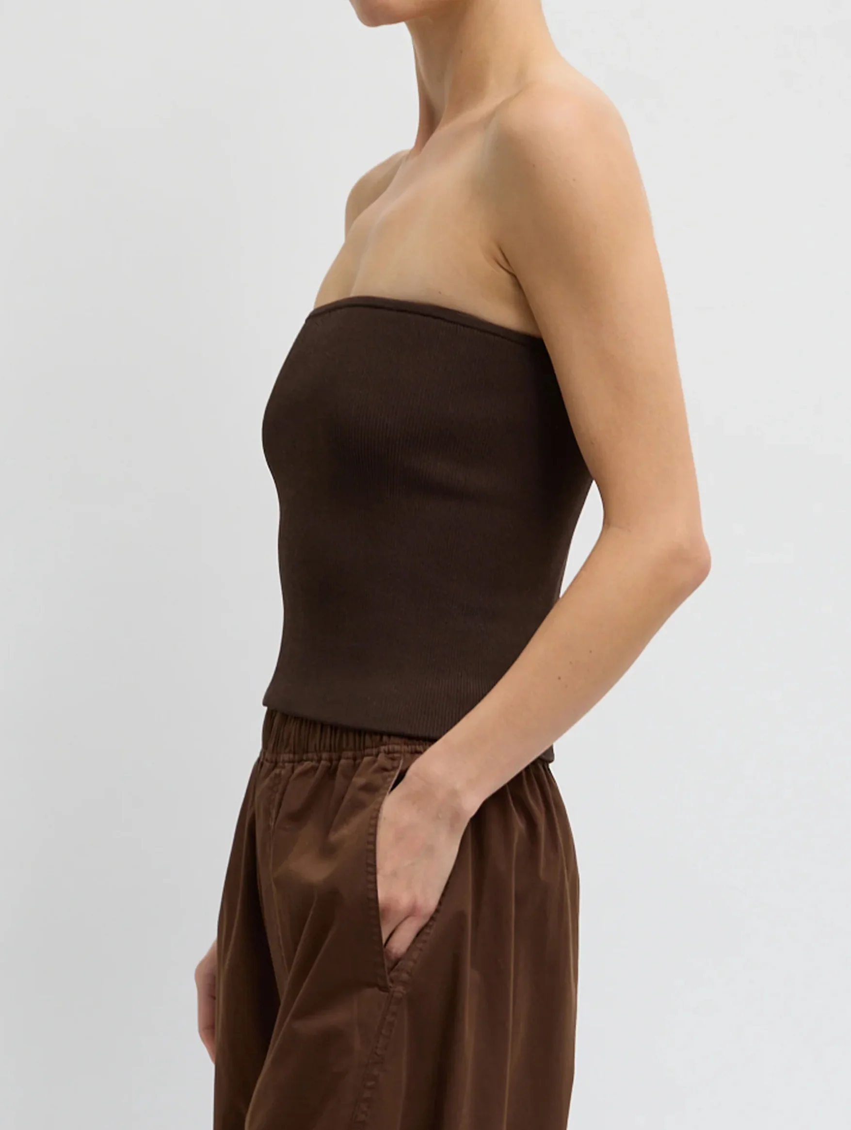 Ribbed Sweater Tube Top in Hickory Brown - Image 2
