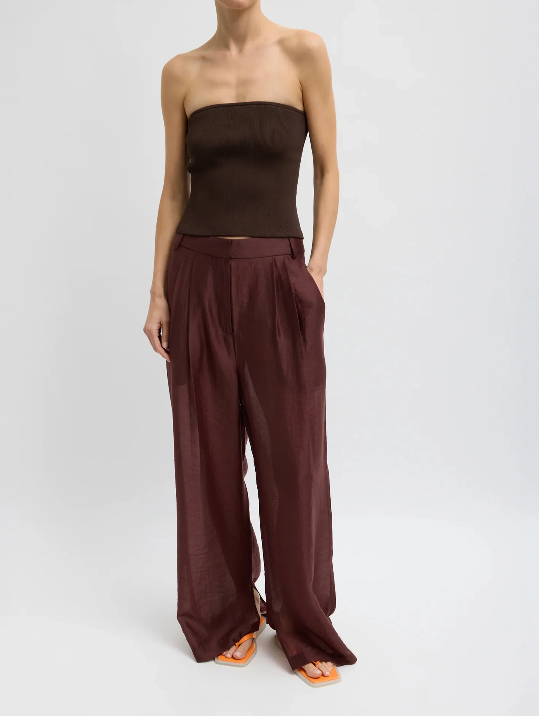 Ribbed Sweater Tube Top in Hickory Brown - Image 3