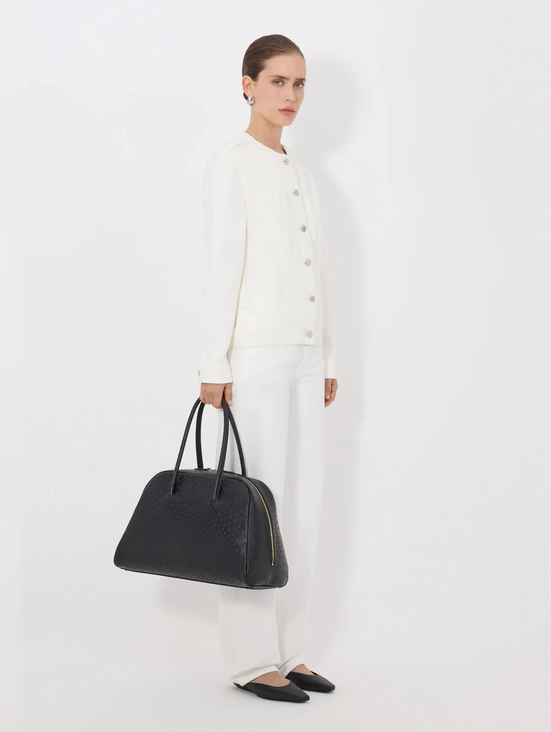 Rima Collarless Denim Jacket in Ivory - Image 3