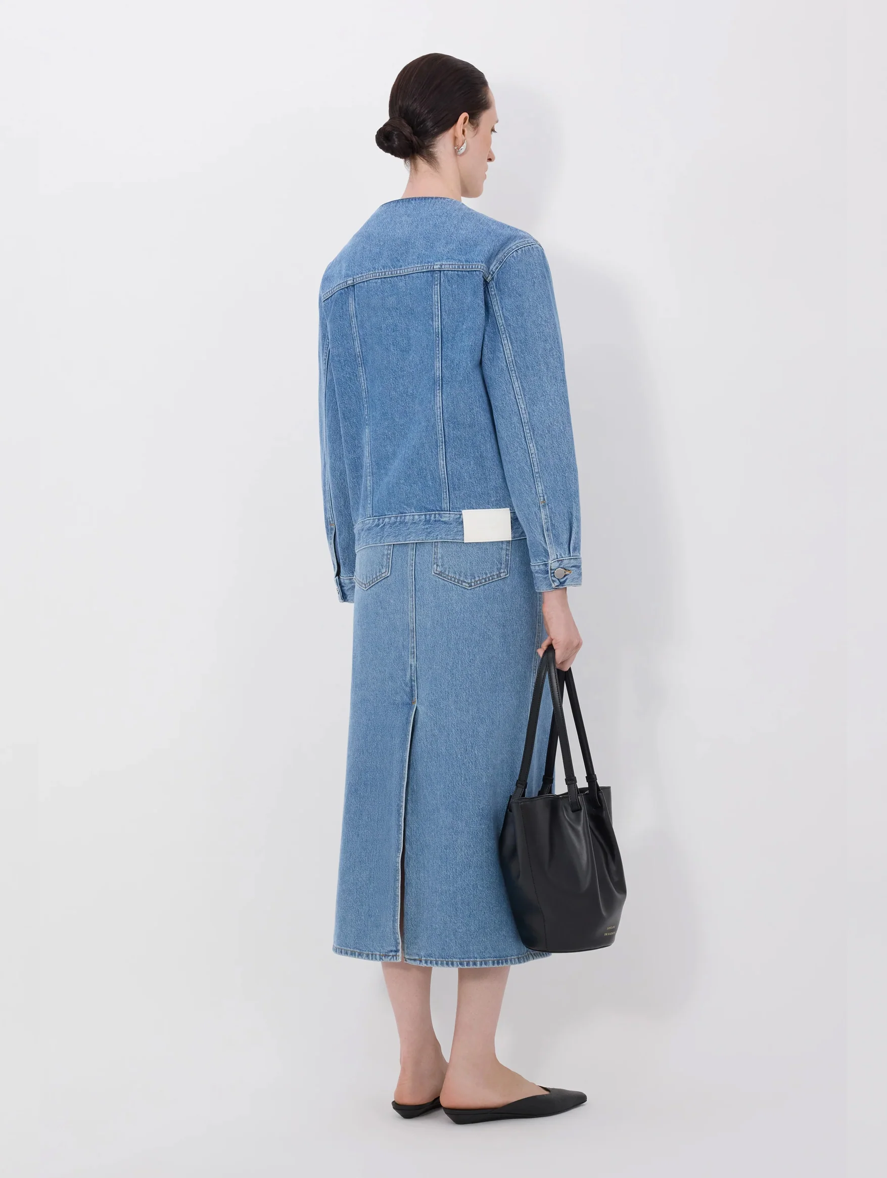 Rima Collarless Denim Jacket in Washed Light Blue - Image 5