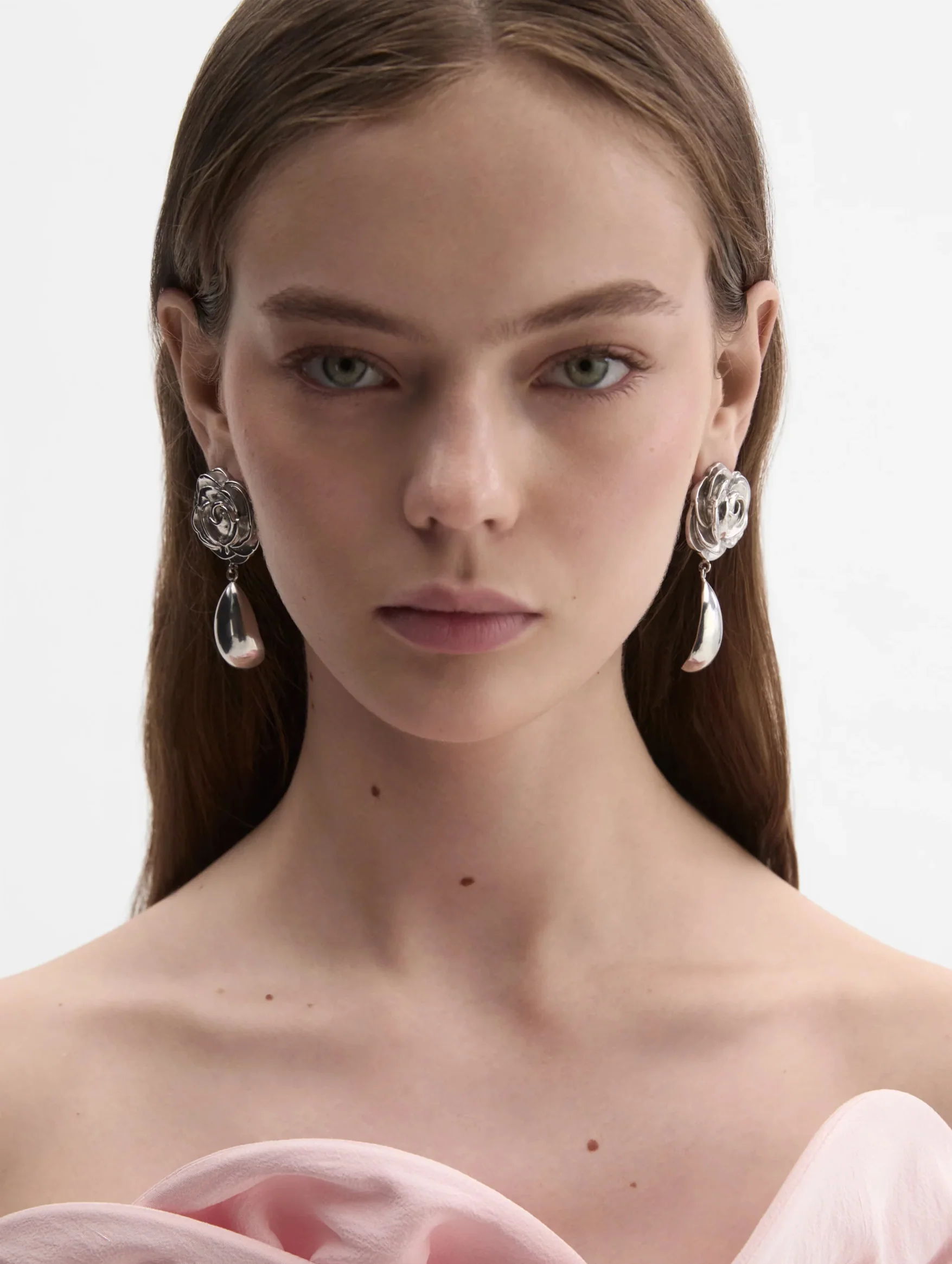 Rose Teardrop Earrings in Silver - Image 2