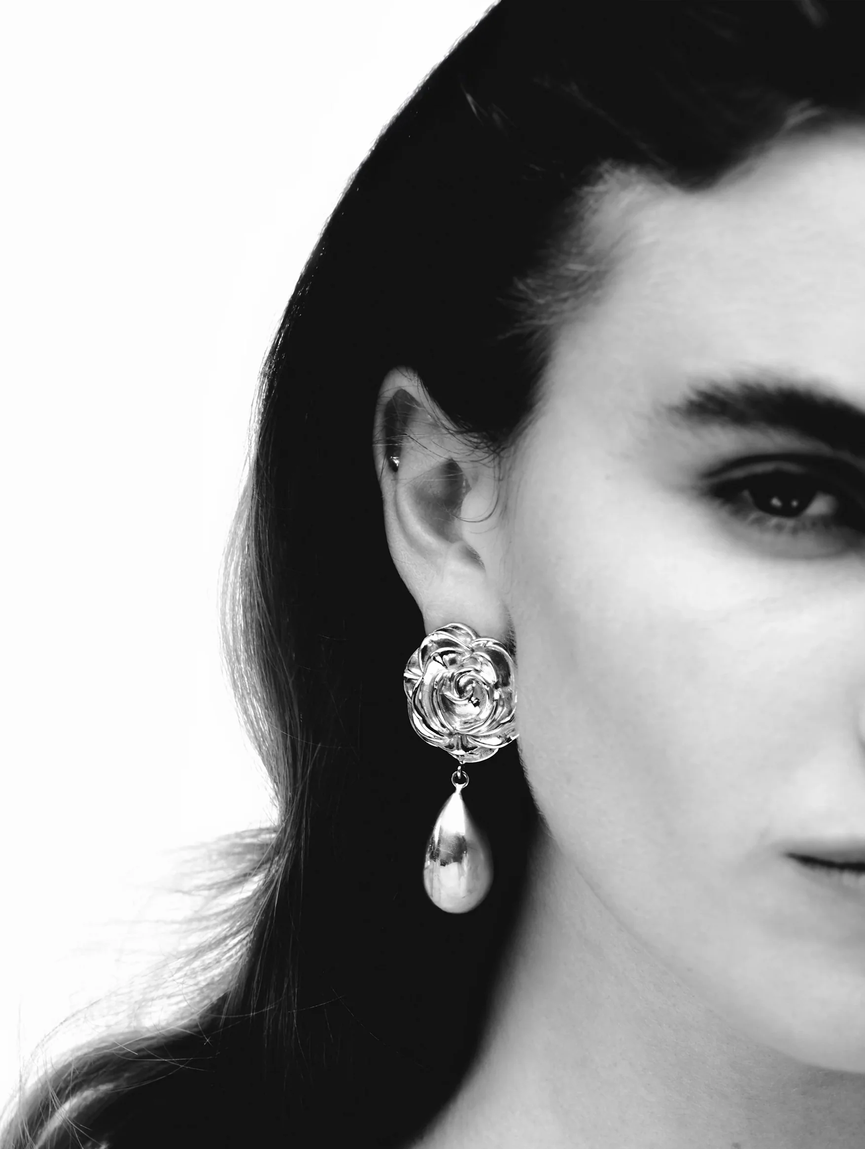 Rose Teardrop Earrings in Silver - Image 3