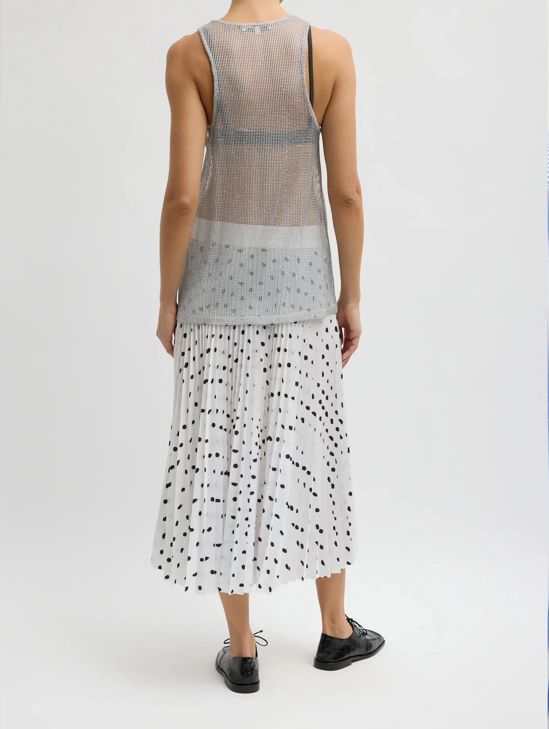Scribble Dot Print Pull On Pleated Skirt in White and Black Multi - Image 3