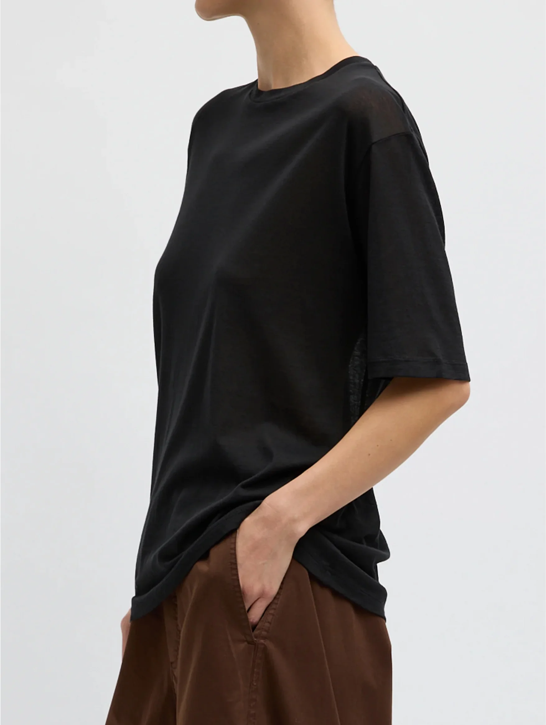 Sheer Crepe Knit Unisex T in Black - Image 2