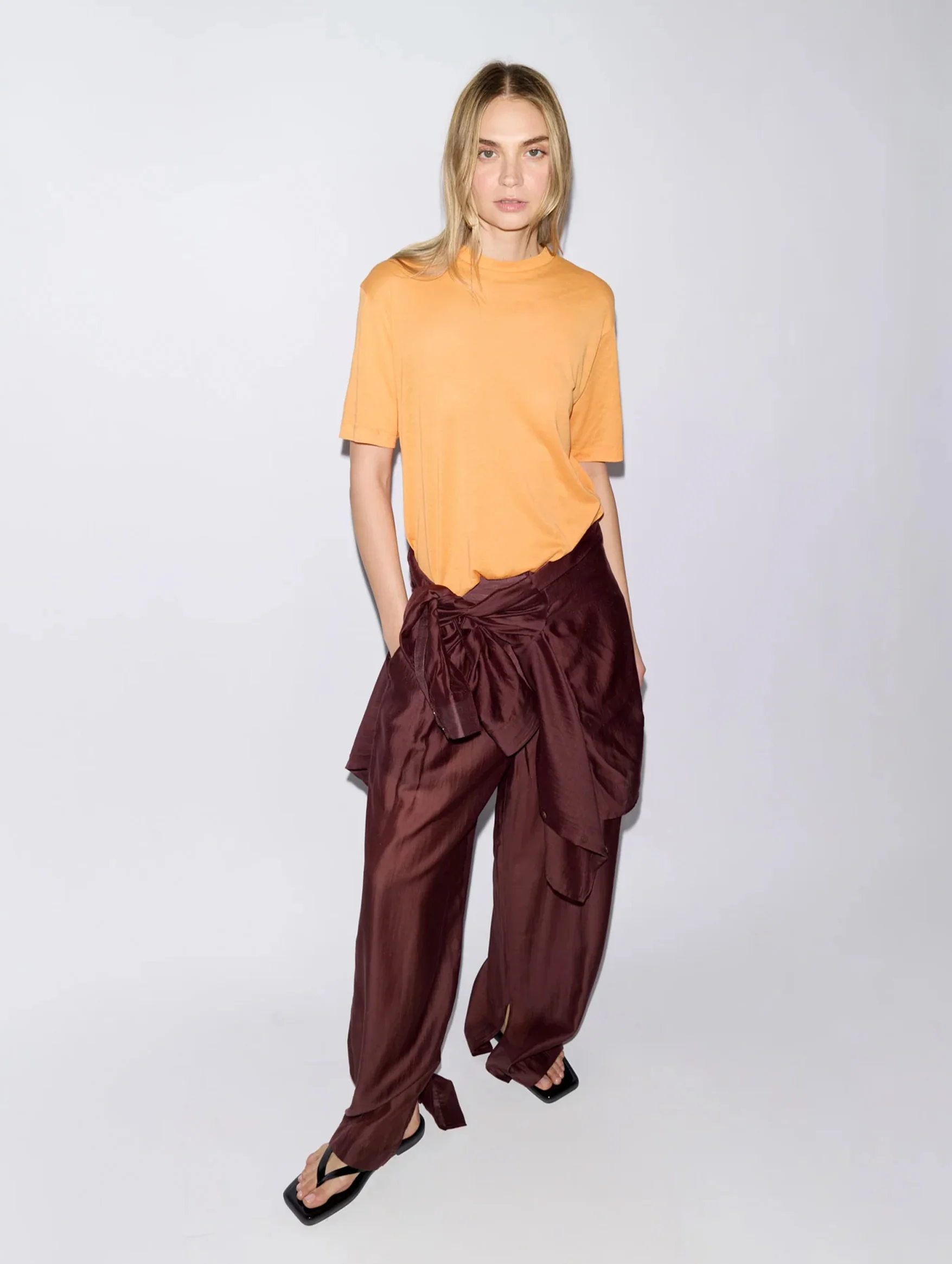 Sheer Crepe Knit Unisex T in Orange - Image 5