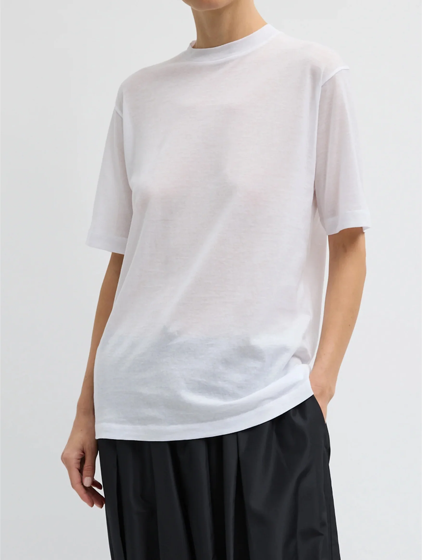Sheer Crepe Knit Unisex T in White - Image 2