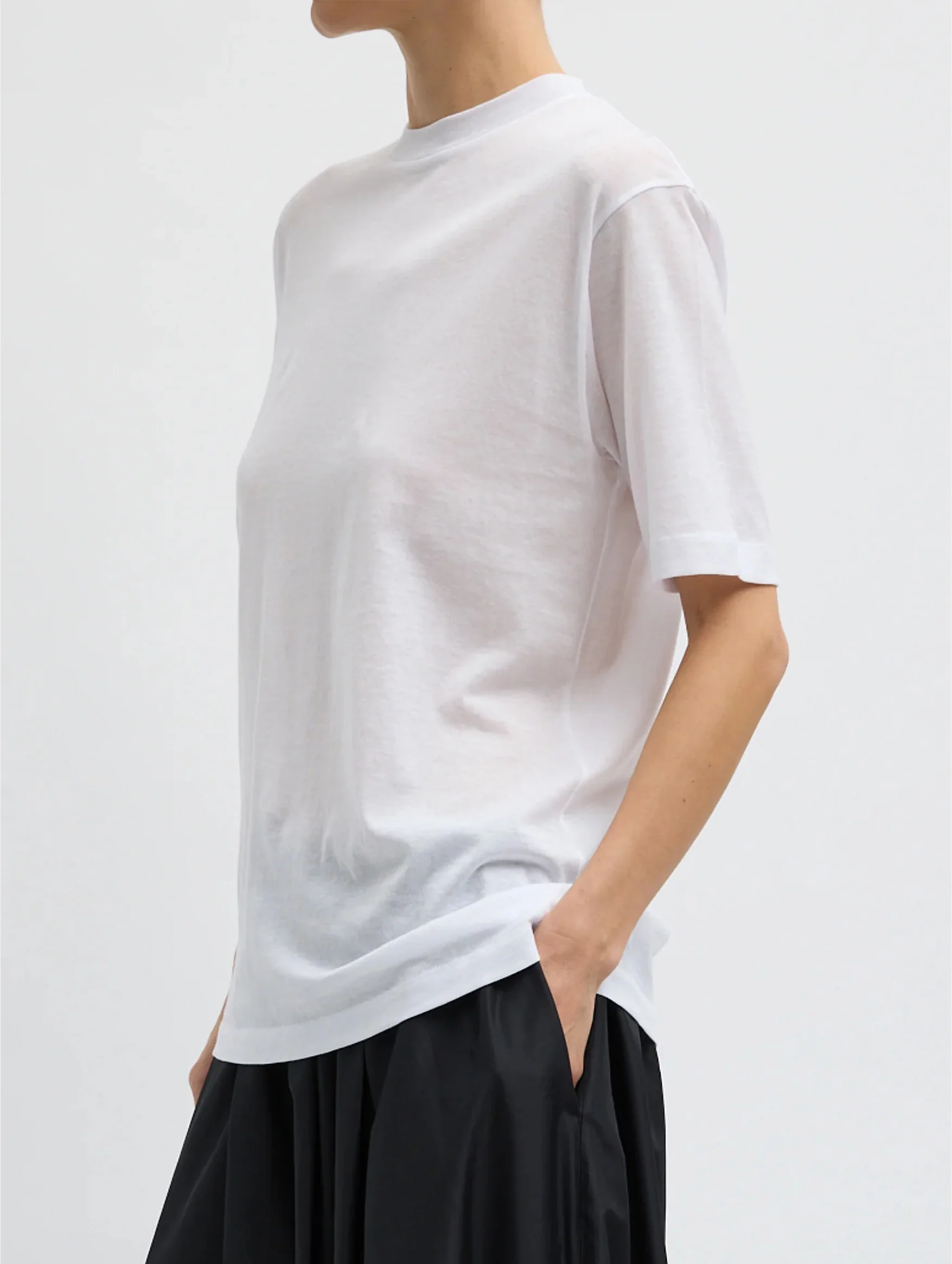 Sheer Crepe Knit Unisex T in White - Image 3