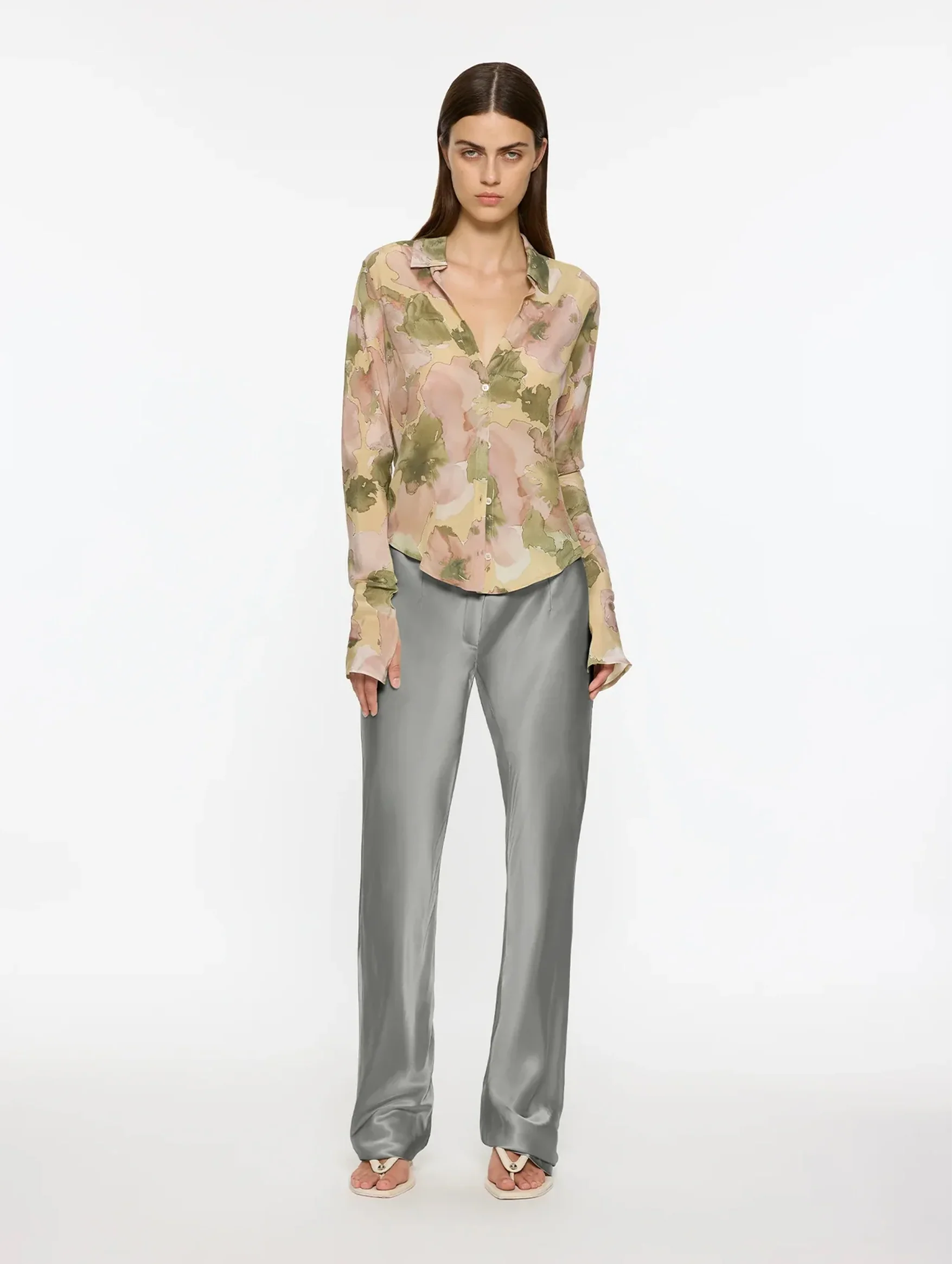 Sheer Silk Shirt in Floral Print - Image 3