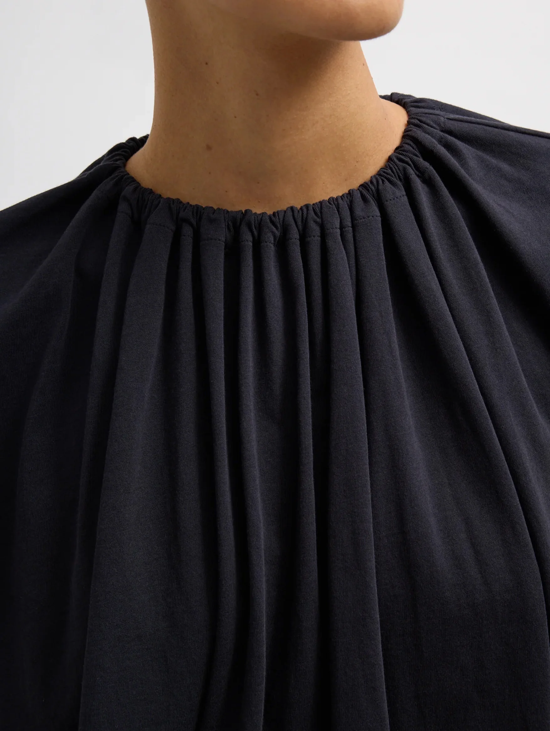 Shirred Neck Circular T-Shirt in Dark Navy - Image 5