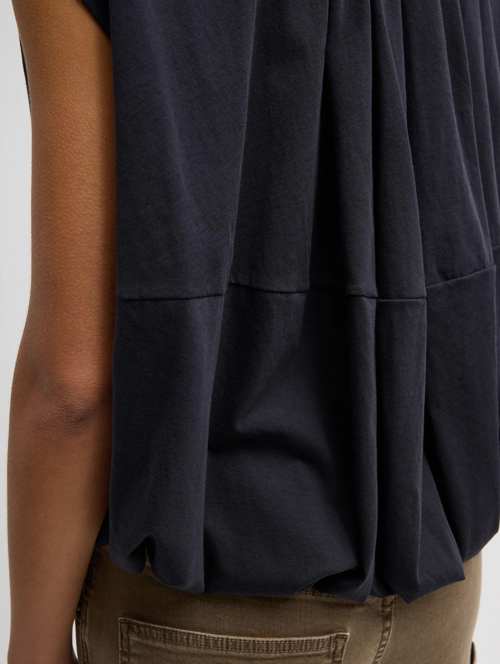 Shirred Neck Circular T-Shirt in Dark Navy - Image 6