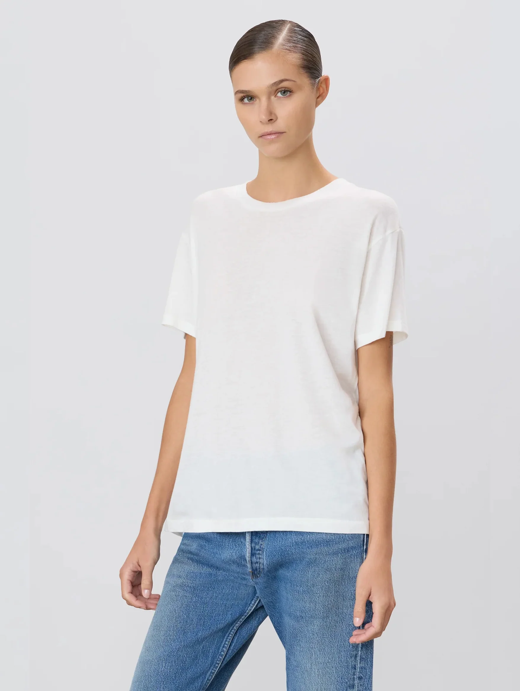 Short Sleeve Boyfriend T-Shirt in Ivory - Image 3