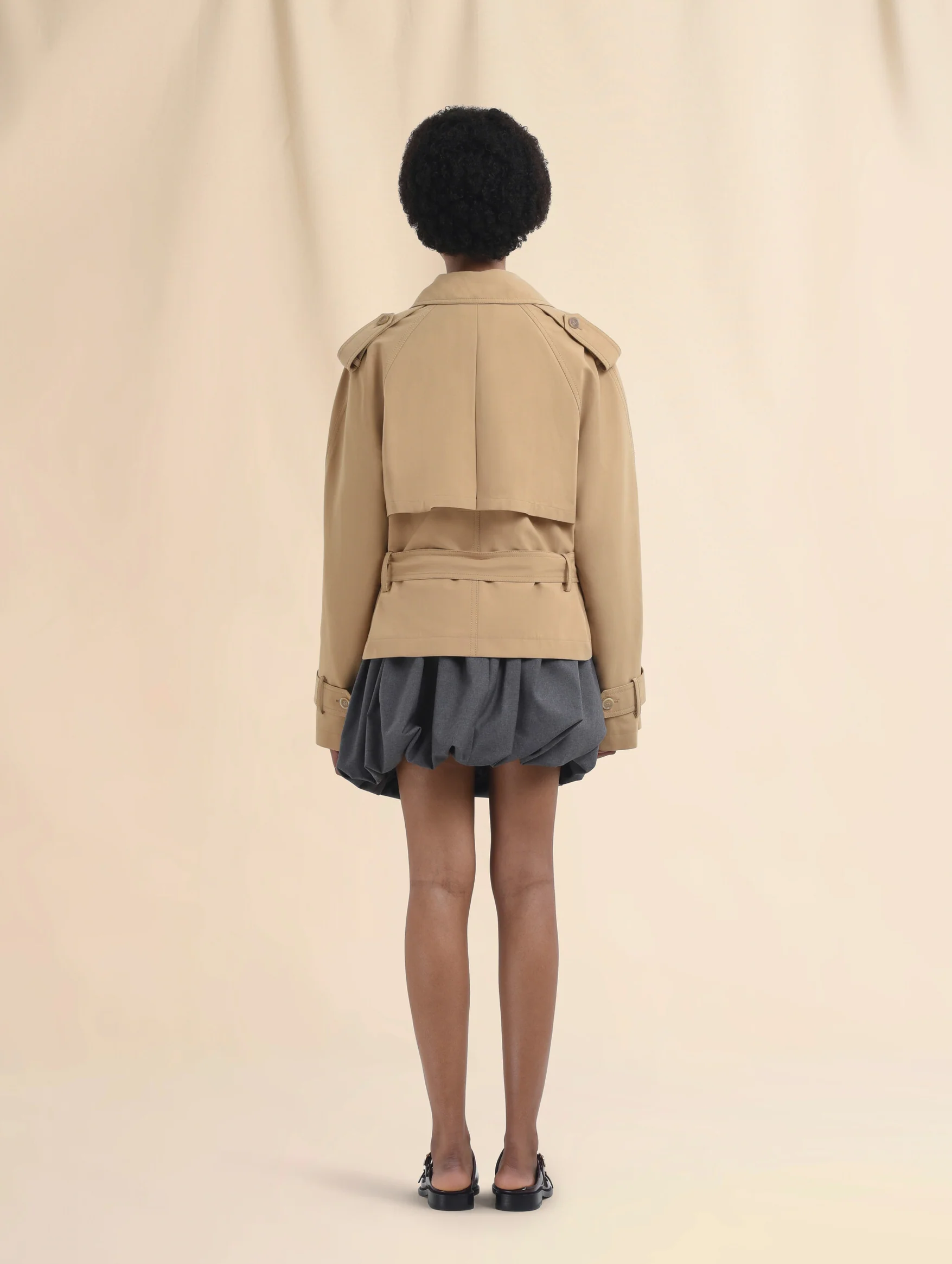 Short Wool Blend Trench in Winter Wheat - Image 3