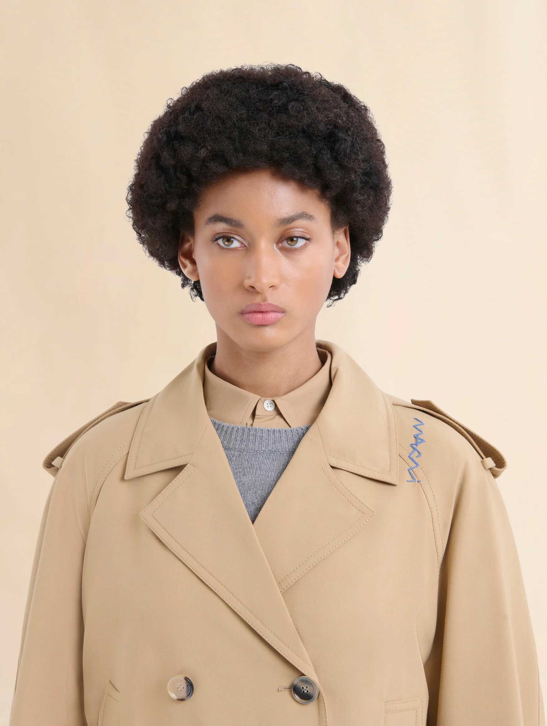 Short Wool Blend Trench in Winter Wheat - Image 4