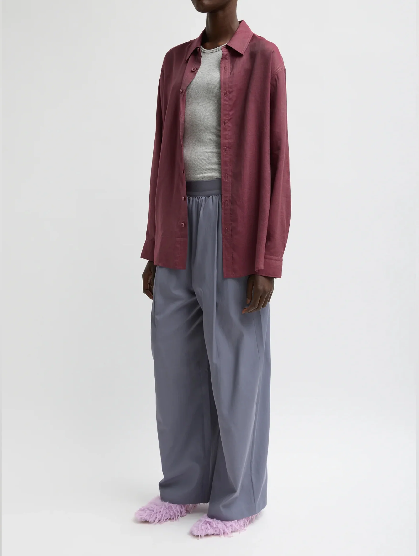 Silk Voile Charlie Mens Slim Shirt in Mulberry - Image 2
