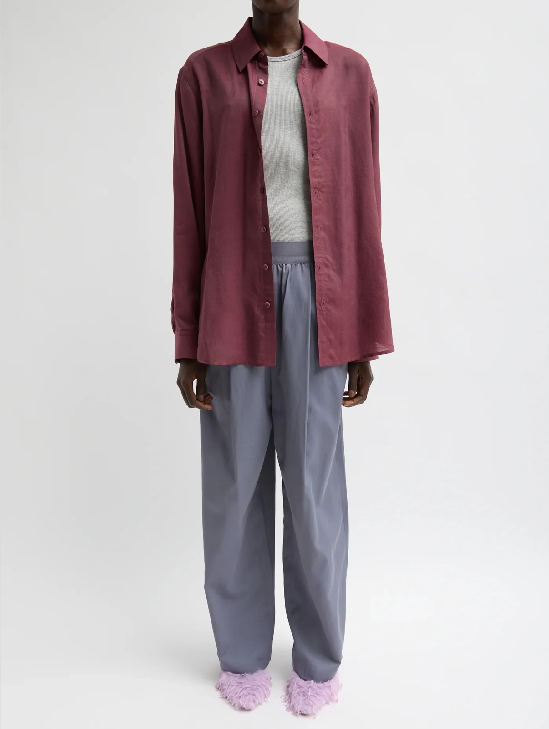 Silk Voile Charlie Mens Slim Shirt in Mulberry - Image 3