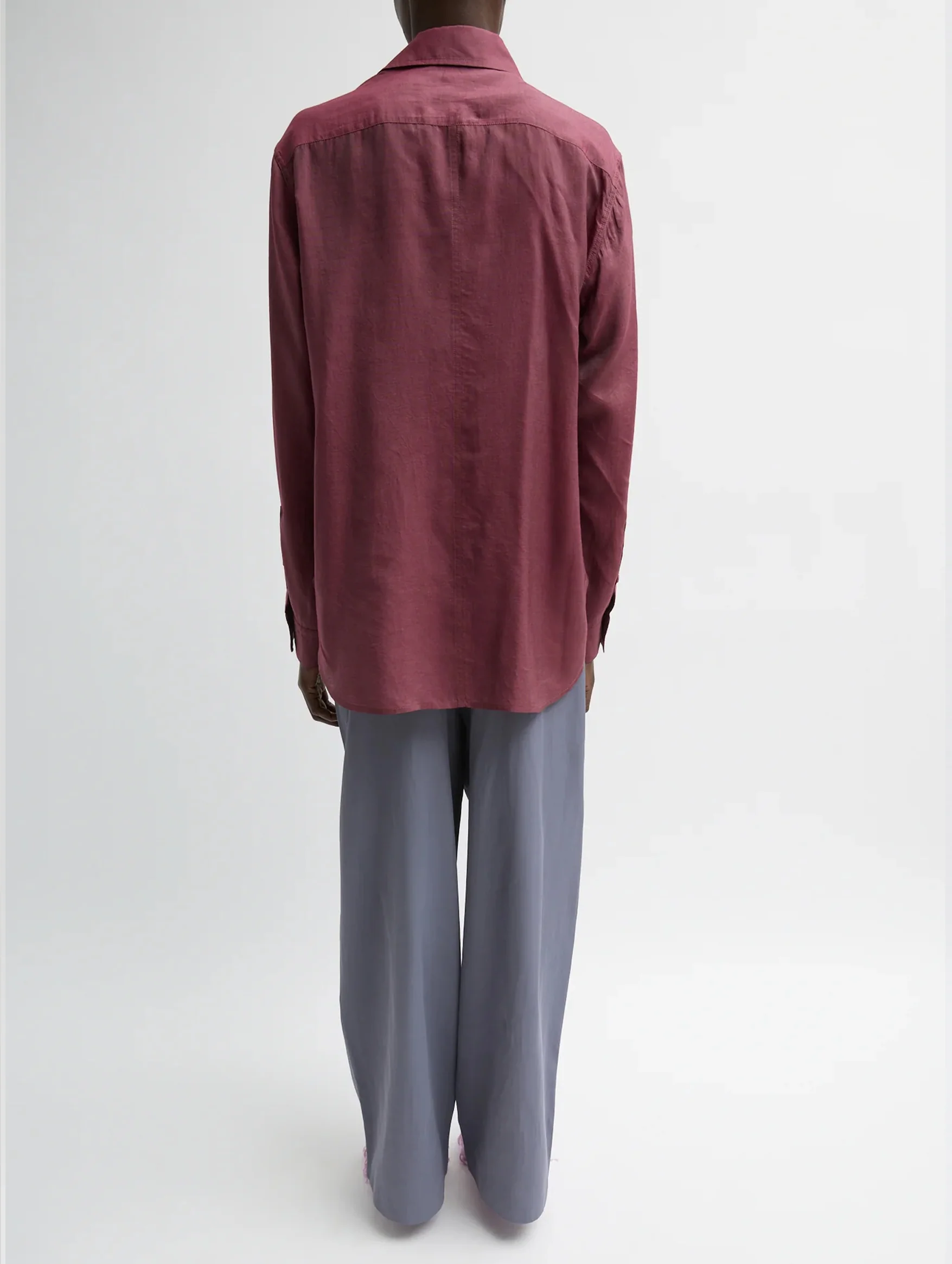 Silk Voile Charlie Mens Slim Shirt in Mulberry - Image 4