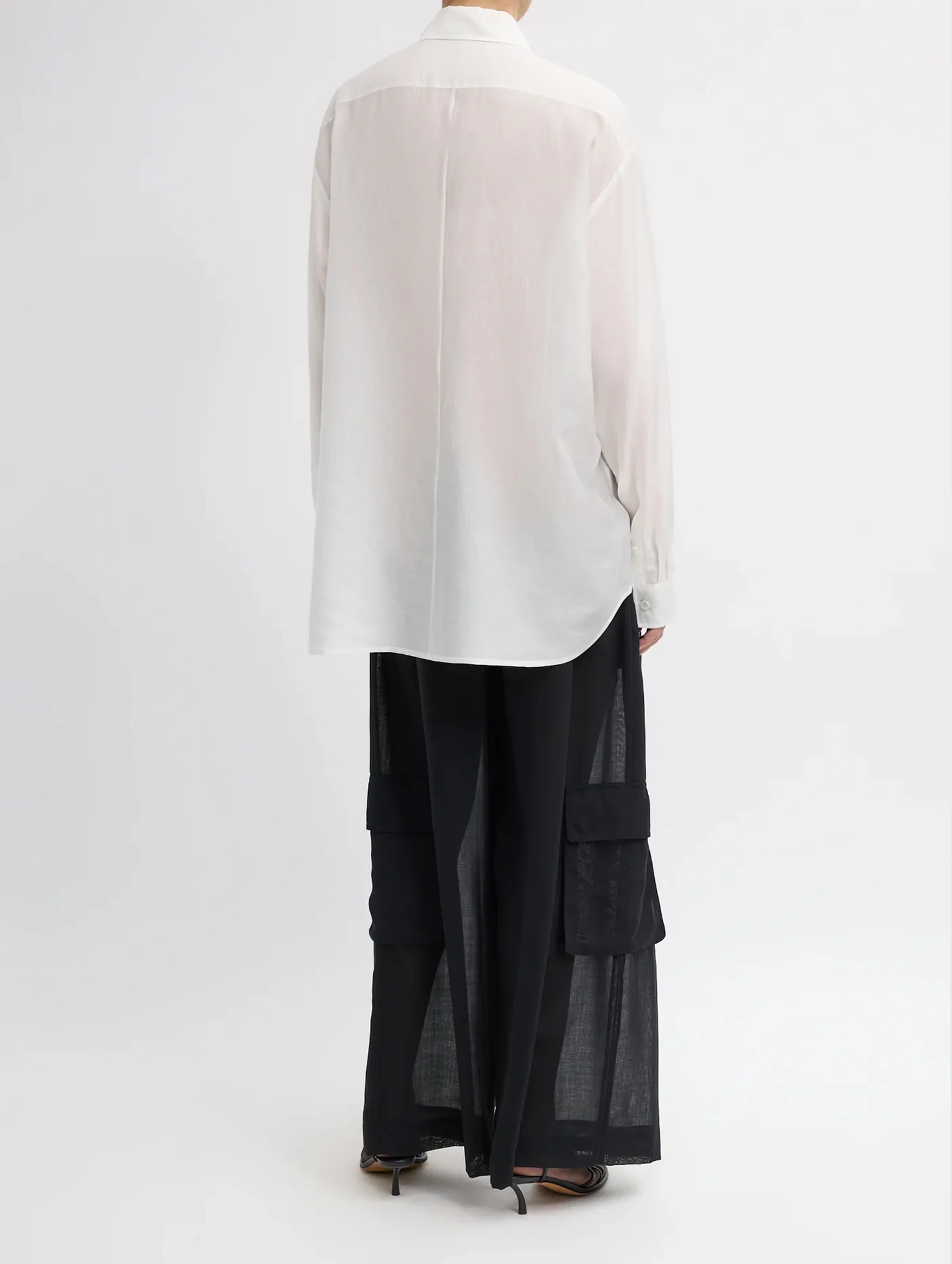 Silk Voile Easy Pintucked Shirt in Ivory - Image 3