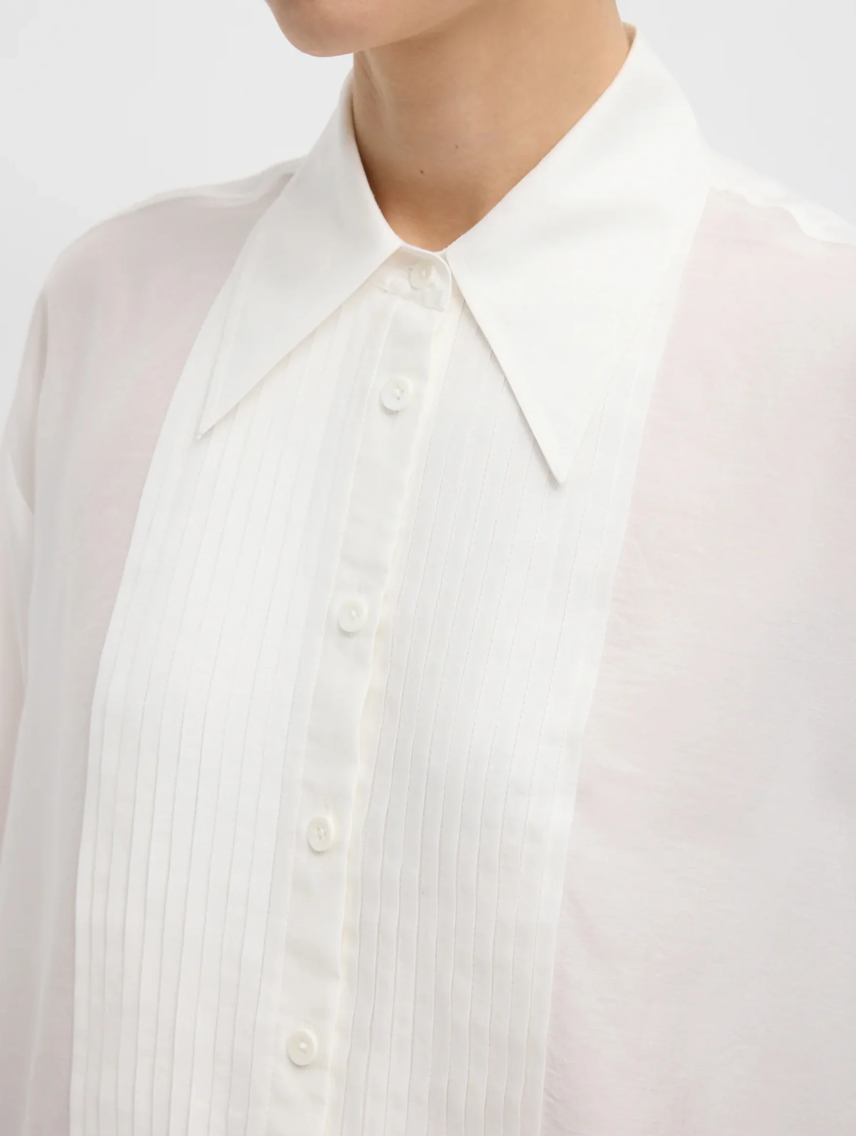 Silk Voile Easy Pintucked Shirt in Ivory - Image 4
