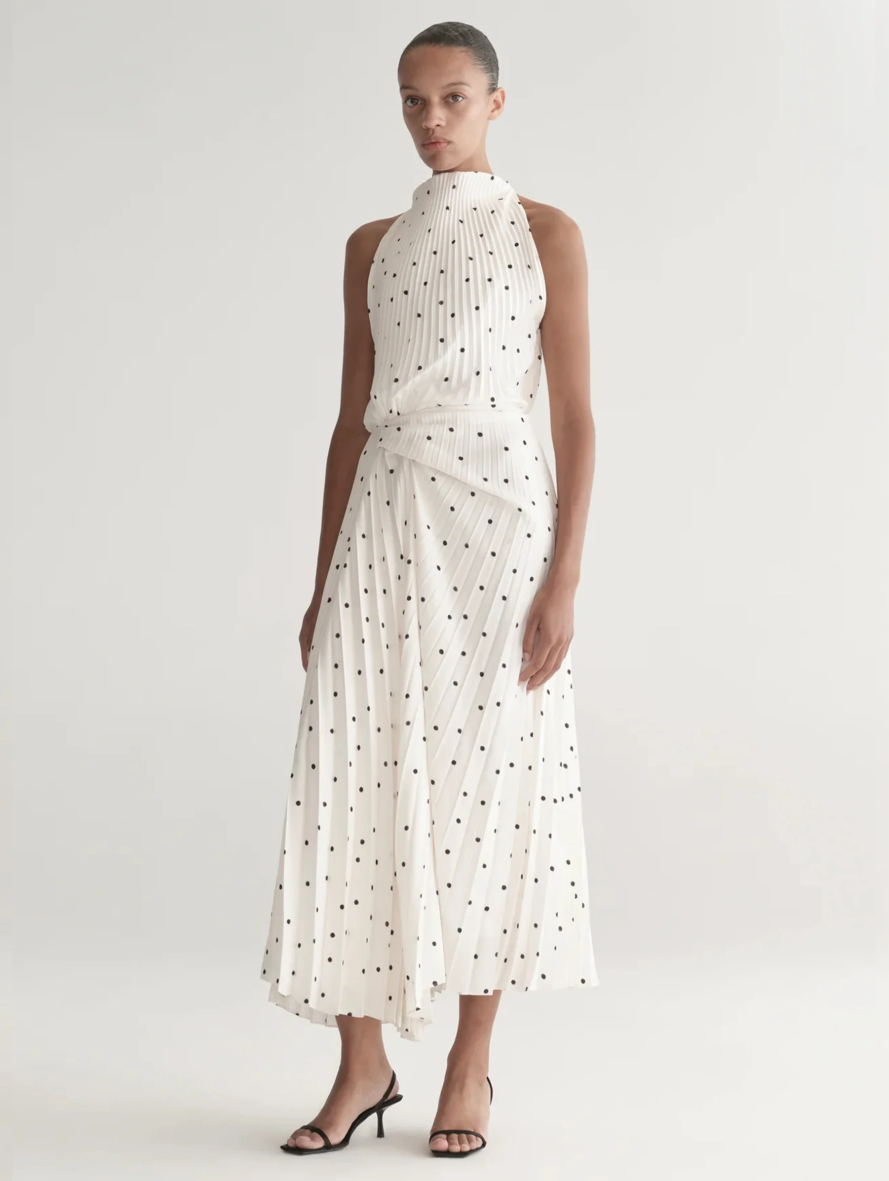 Simona Pleated Dress in Cream and Black - Image 3