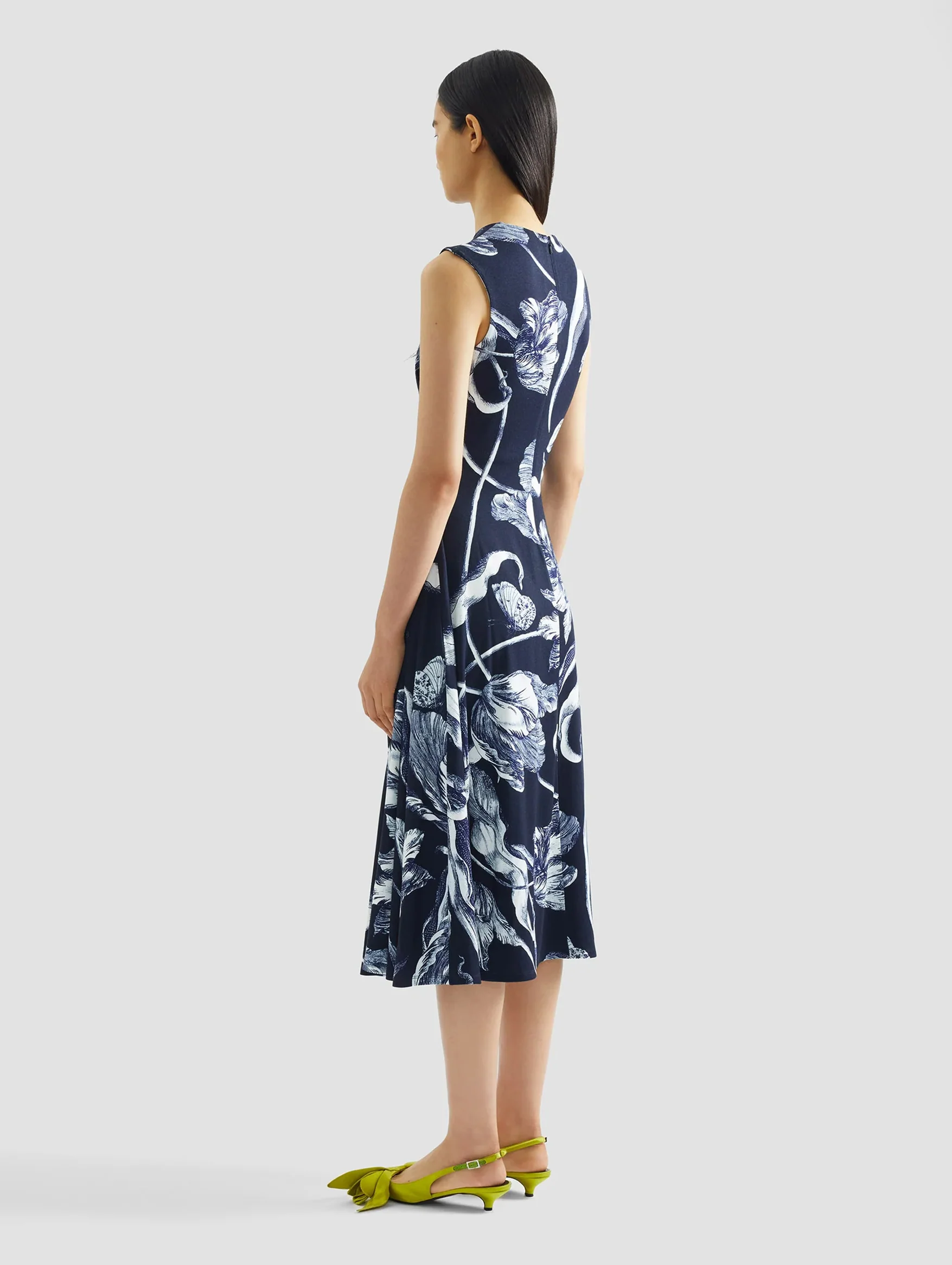Sleeveless Draped Midi Dress in Botanical Engraving Midnight - Image 5