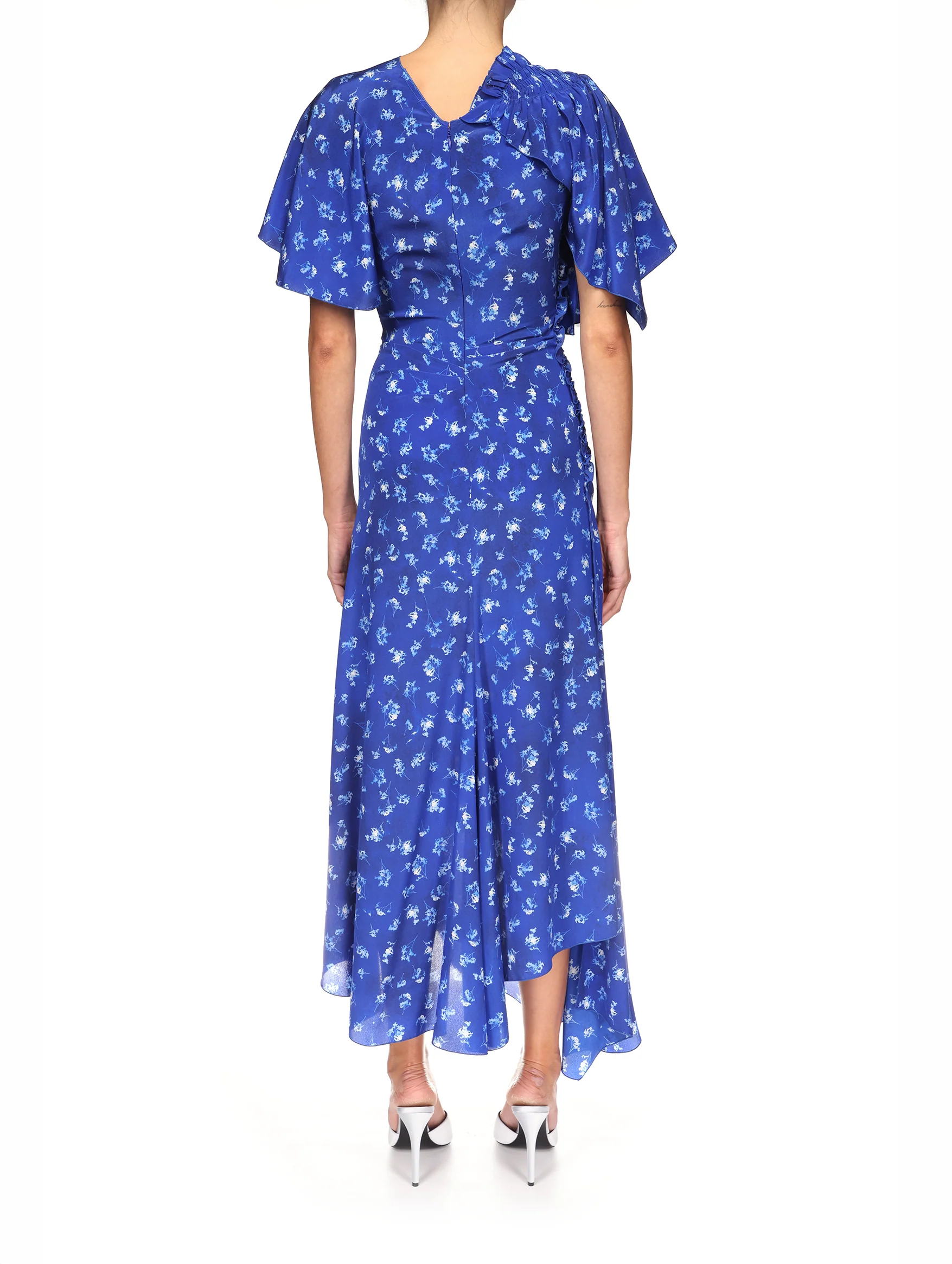 Smocked Short Sleeve Dress in Indigo print - Image 2