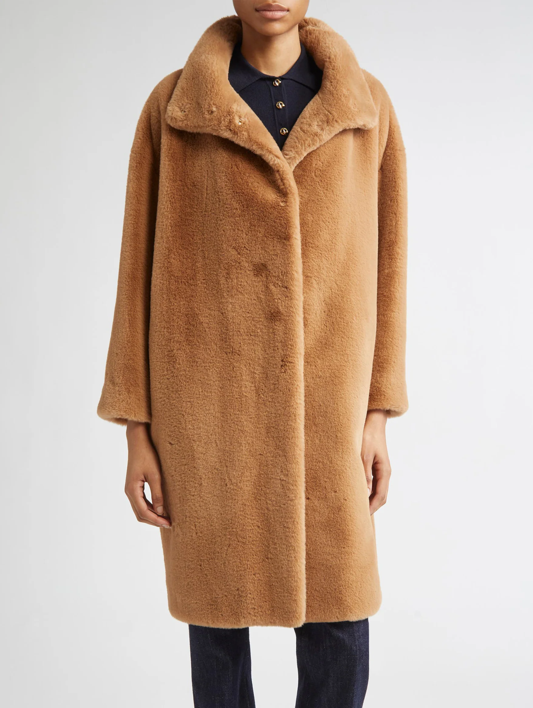 Soft Alternative Fur Coat in Camel - Image 3