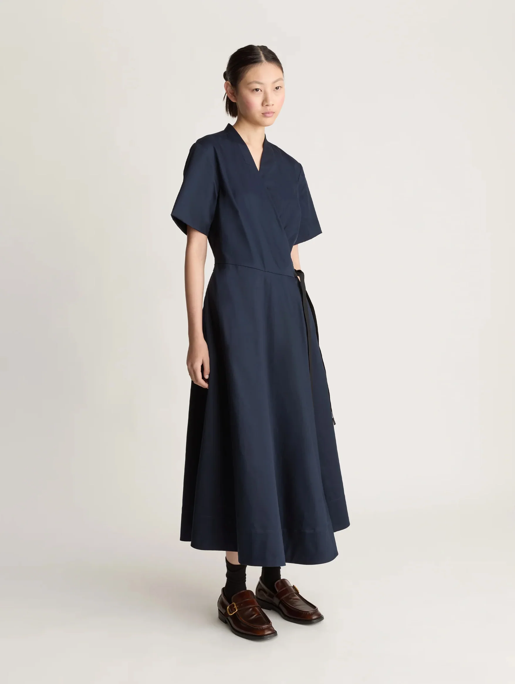 Spencer Cotton Wrap Dress in Ink - Image 2