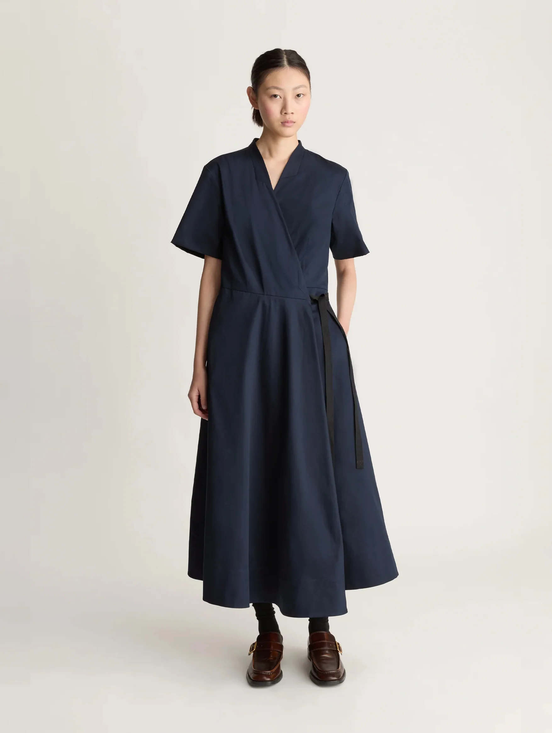 Spencer Cotton Wrap Dress in Ink - Image 3