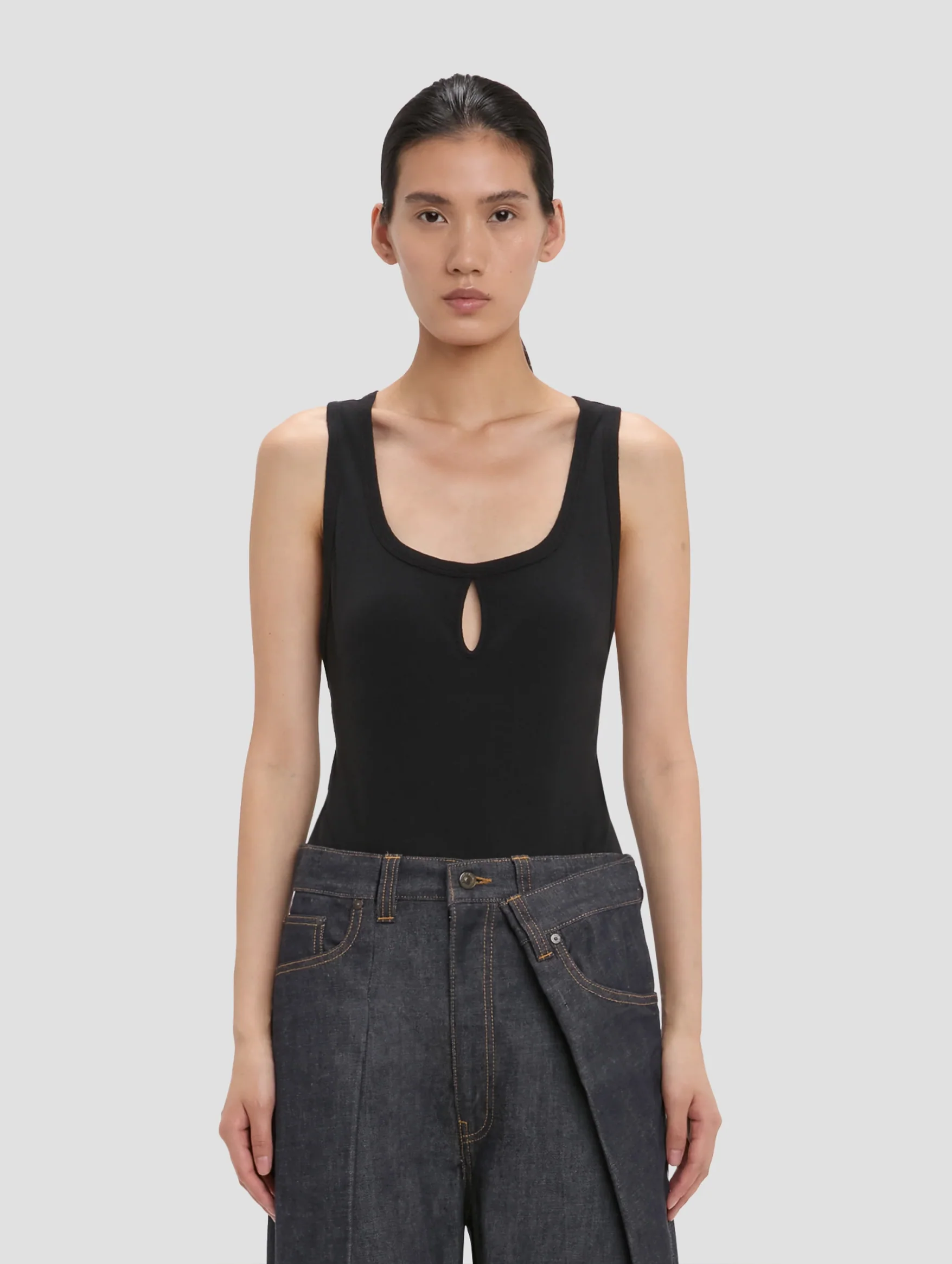 Split Tank Top in Black - Image 2