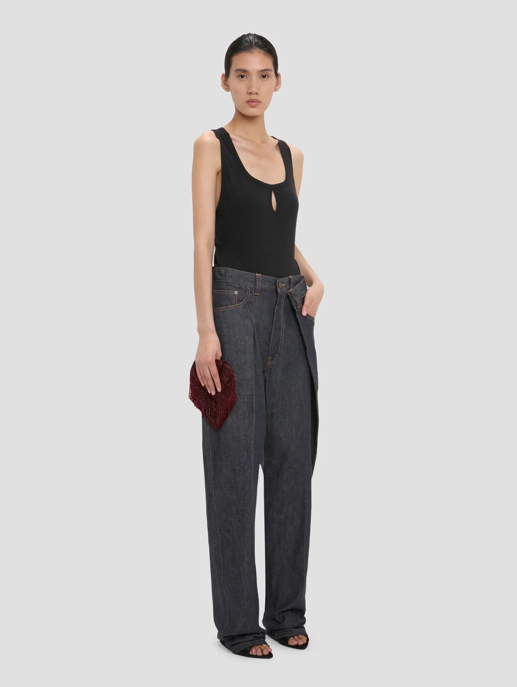 Split Tank Top in Black - Image 3