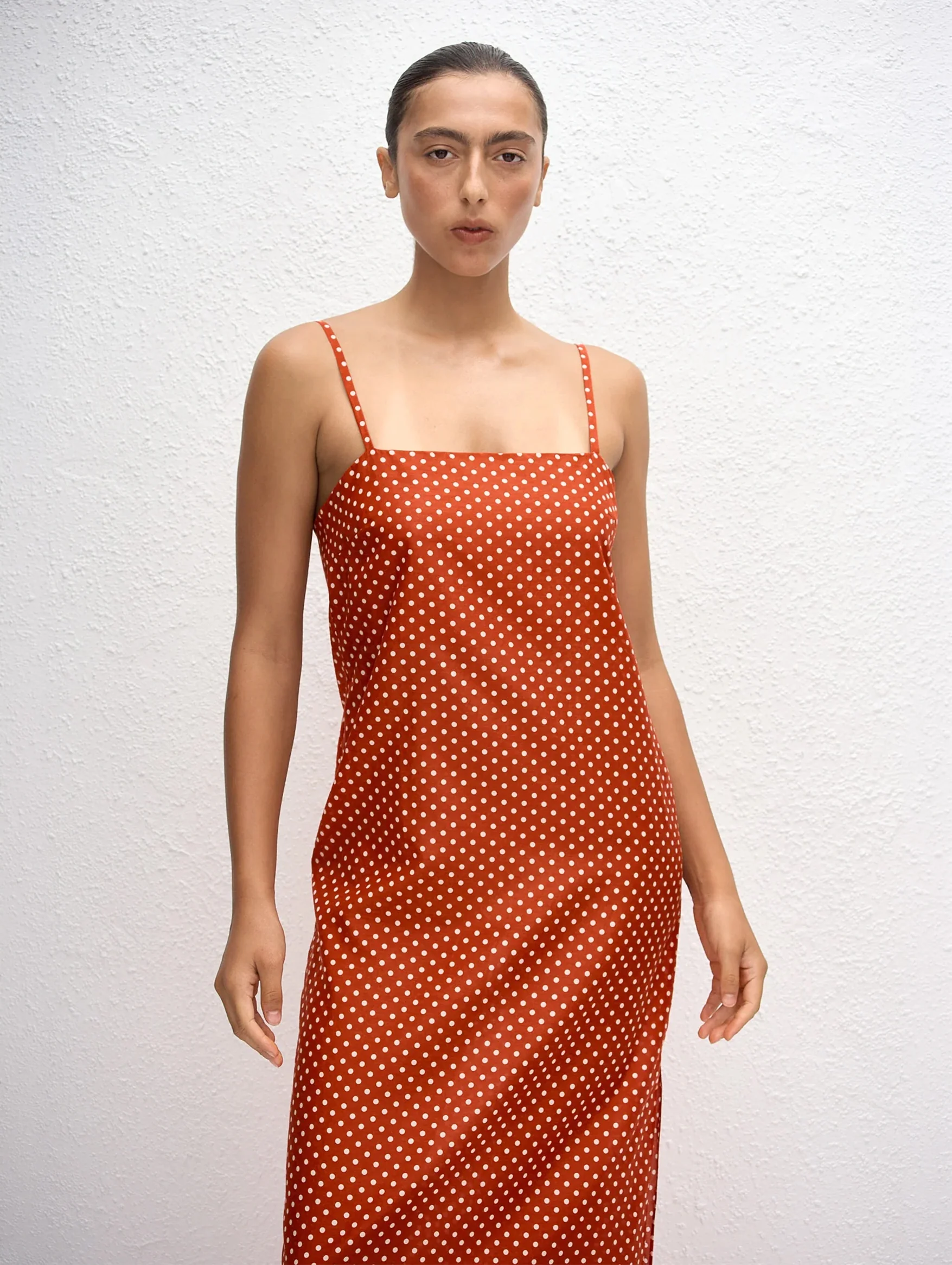 Square Shift Midi Dress in Polka Dot Tomato - Image 3