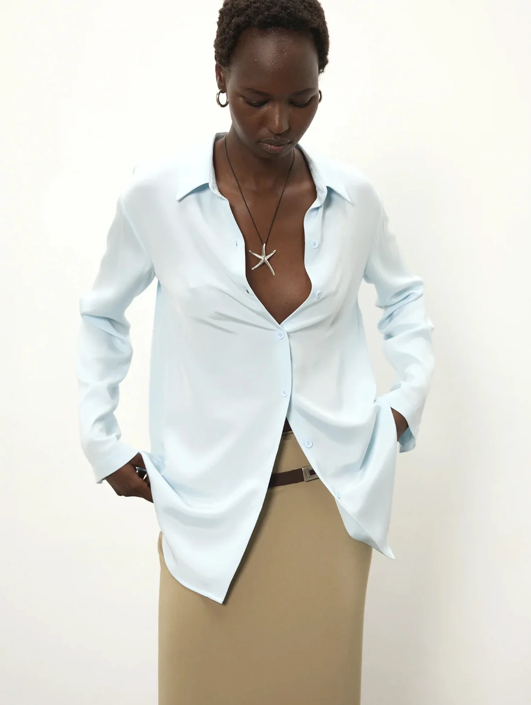 Staple Silk Shirt in Ice Blue - Image 3