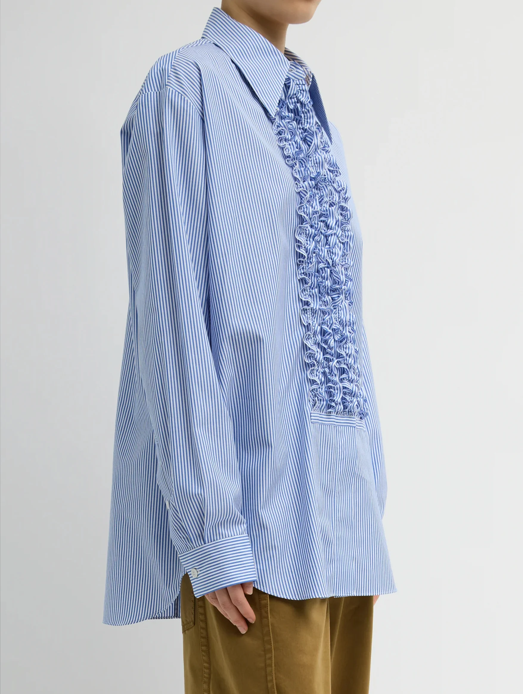 Striped Shirting Easy Tuxedo Shirt in Blue Multi - Image 2