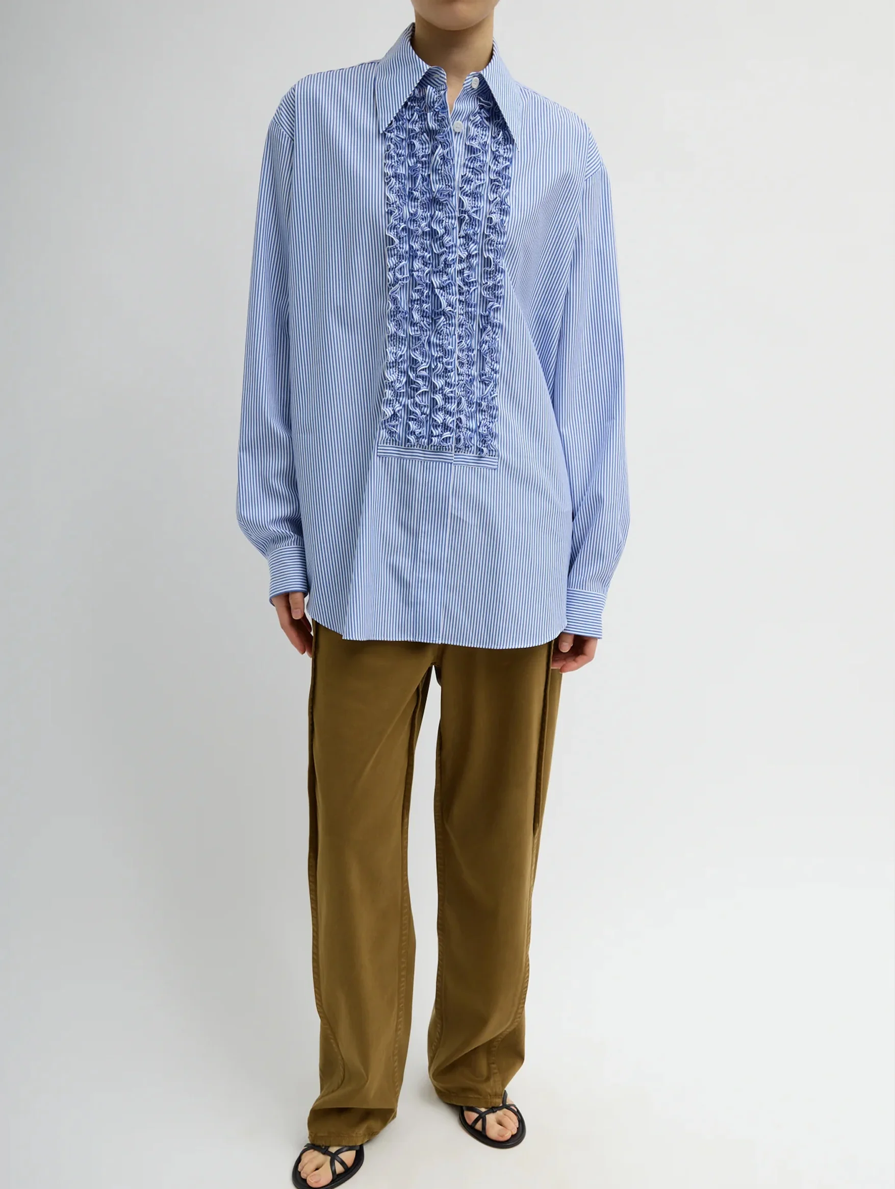 Striped Shirting Easy Tuxedo Shirt in Blue Multi - Image 4