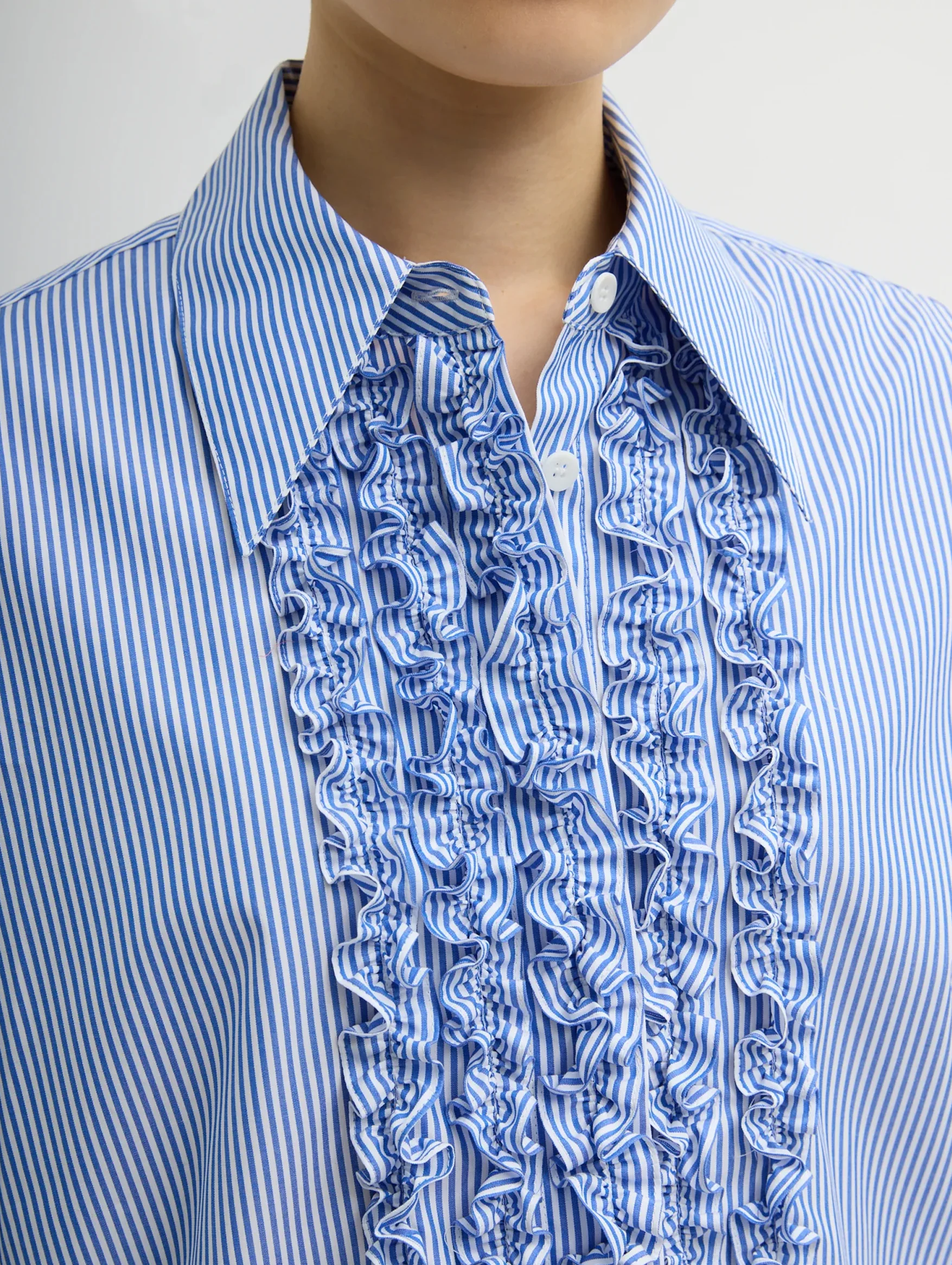 Striped Shirting Easy Tuxedo Shirt in Blue Multi - Image 5