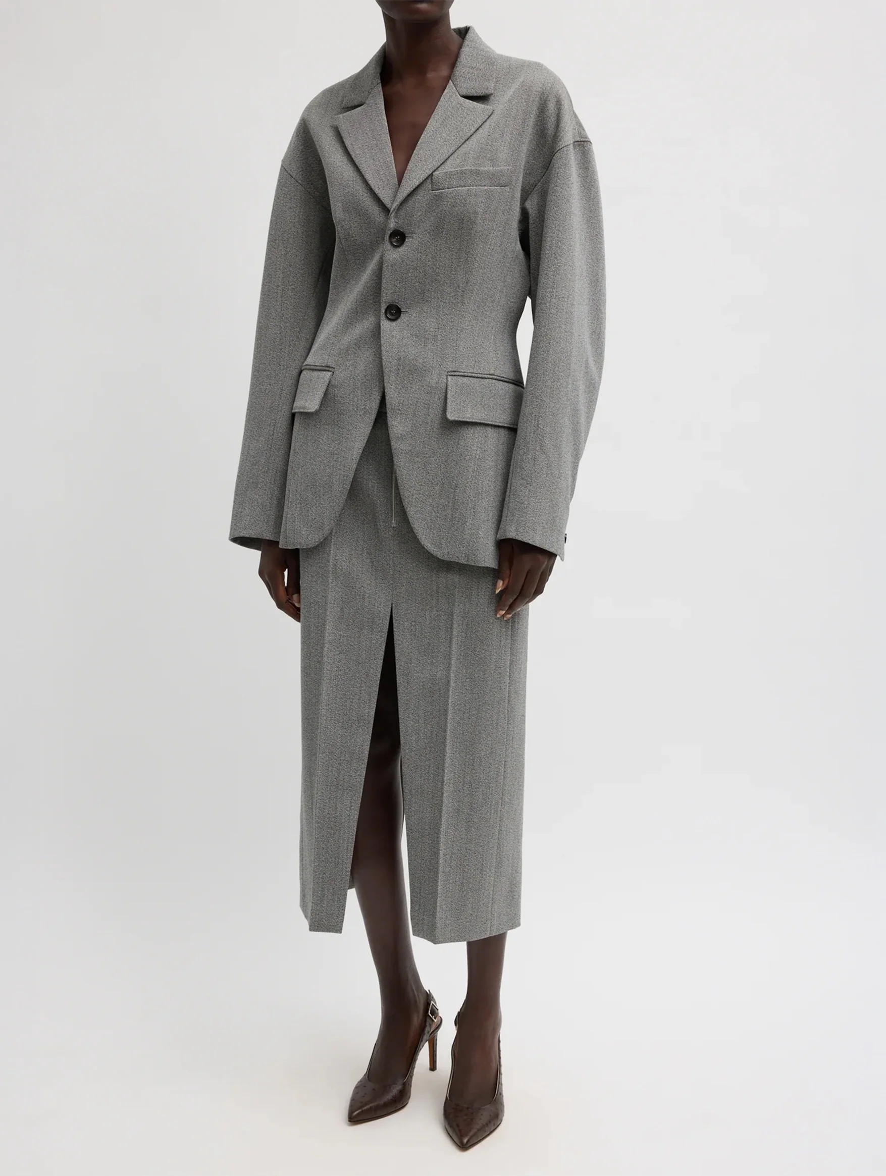 Structured Wool Sculpted Blazer in Grey Multi