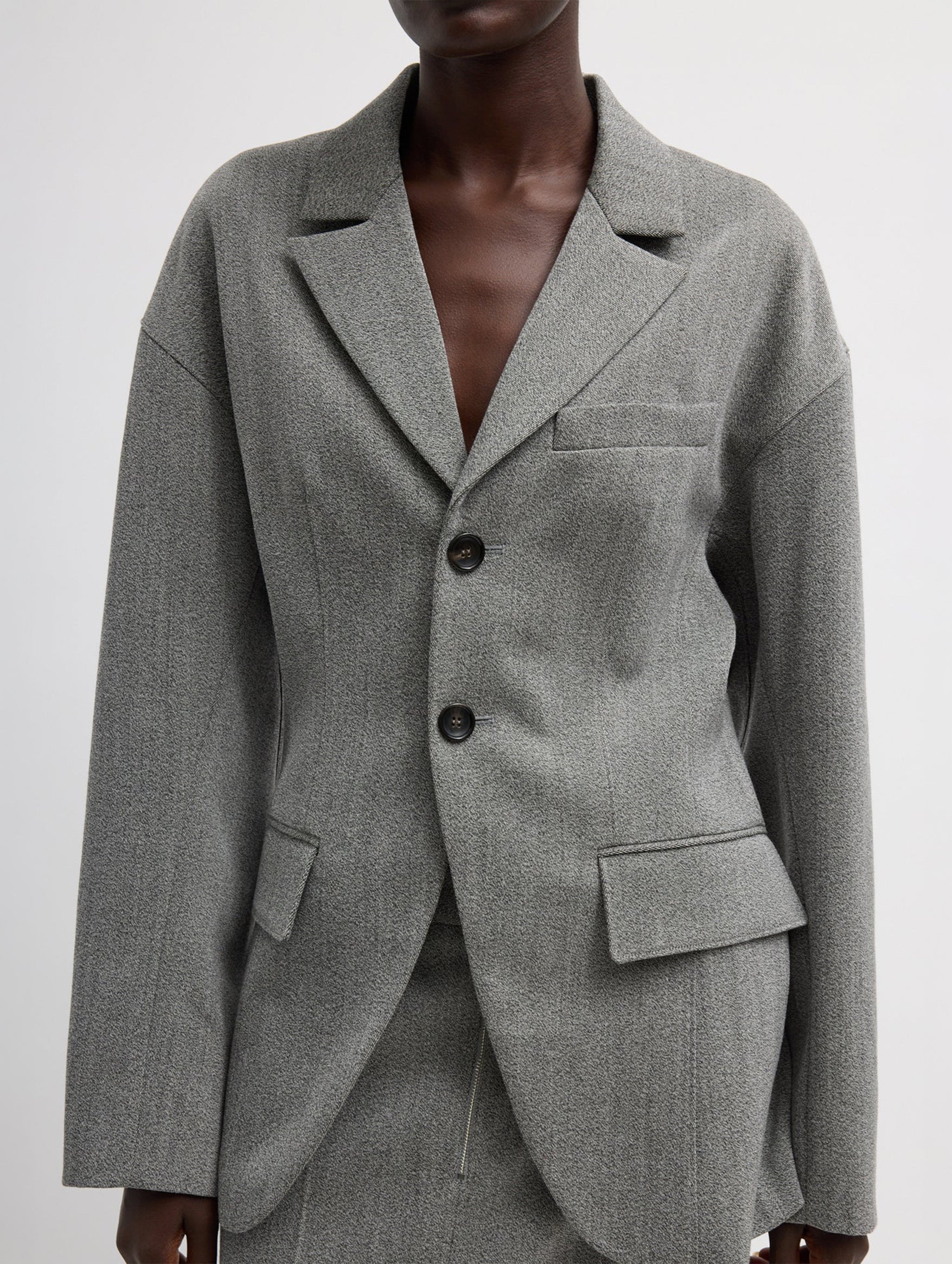 Structured Wool Sculpted Blazer in Grey Multi - Image 2