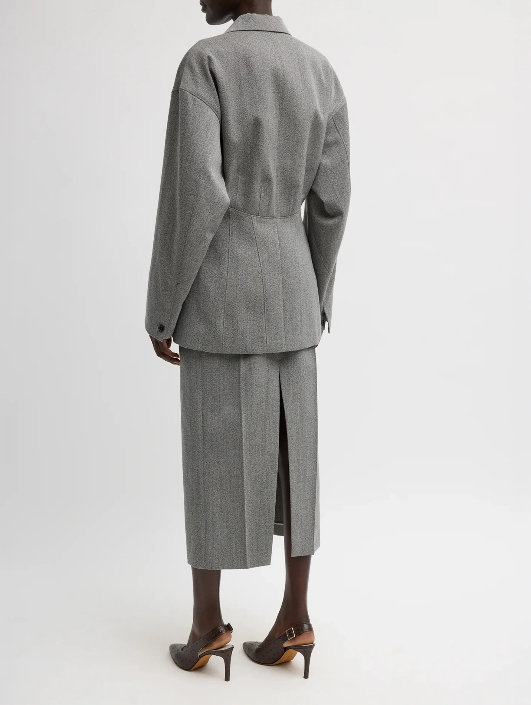 Structured Wool Sculpted Blazer in Grey Multi - Image 4
