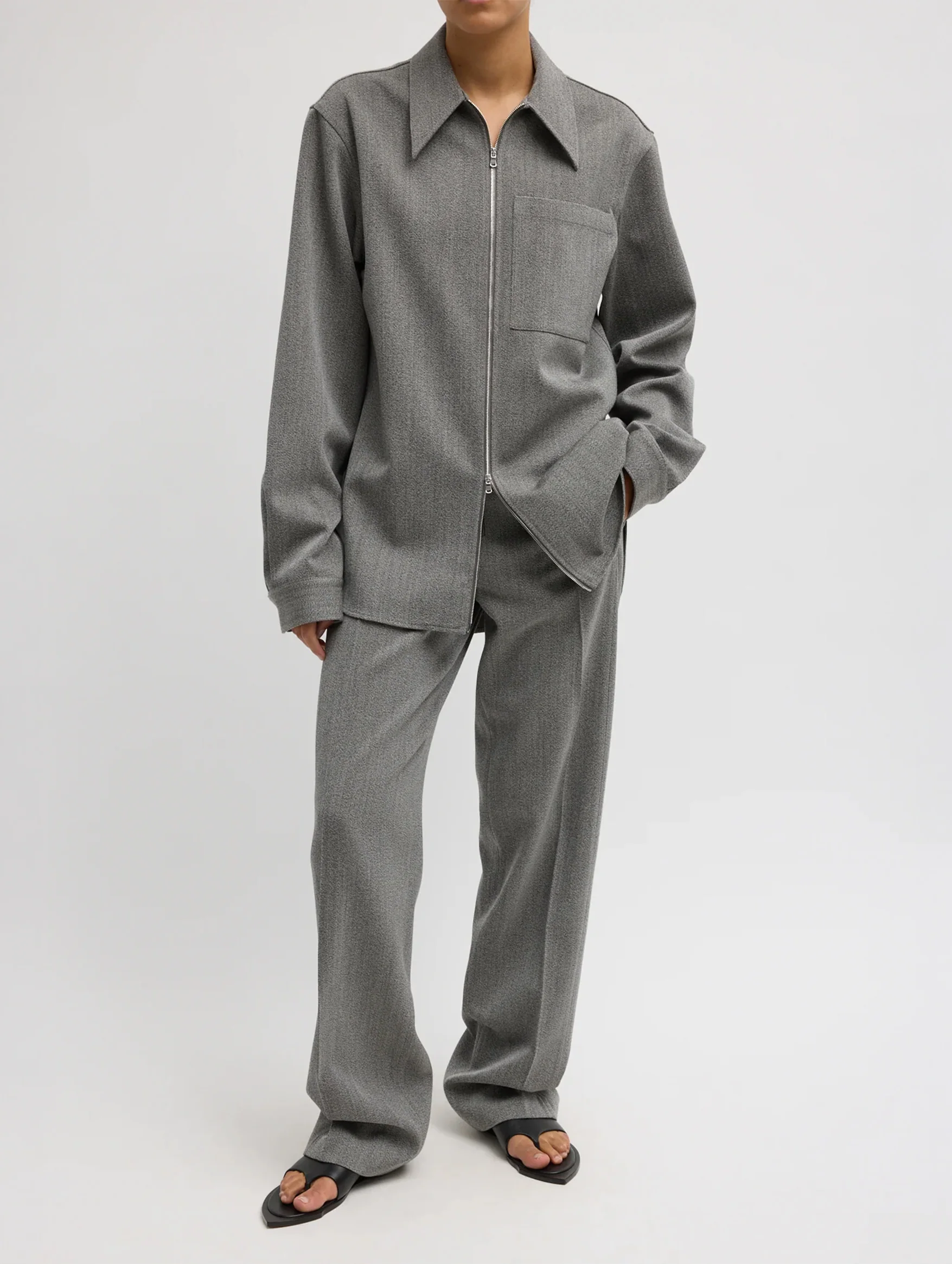 Structured Wool Zip Front Trouser in Grey Multi - Image 2