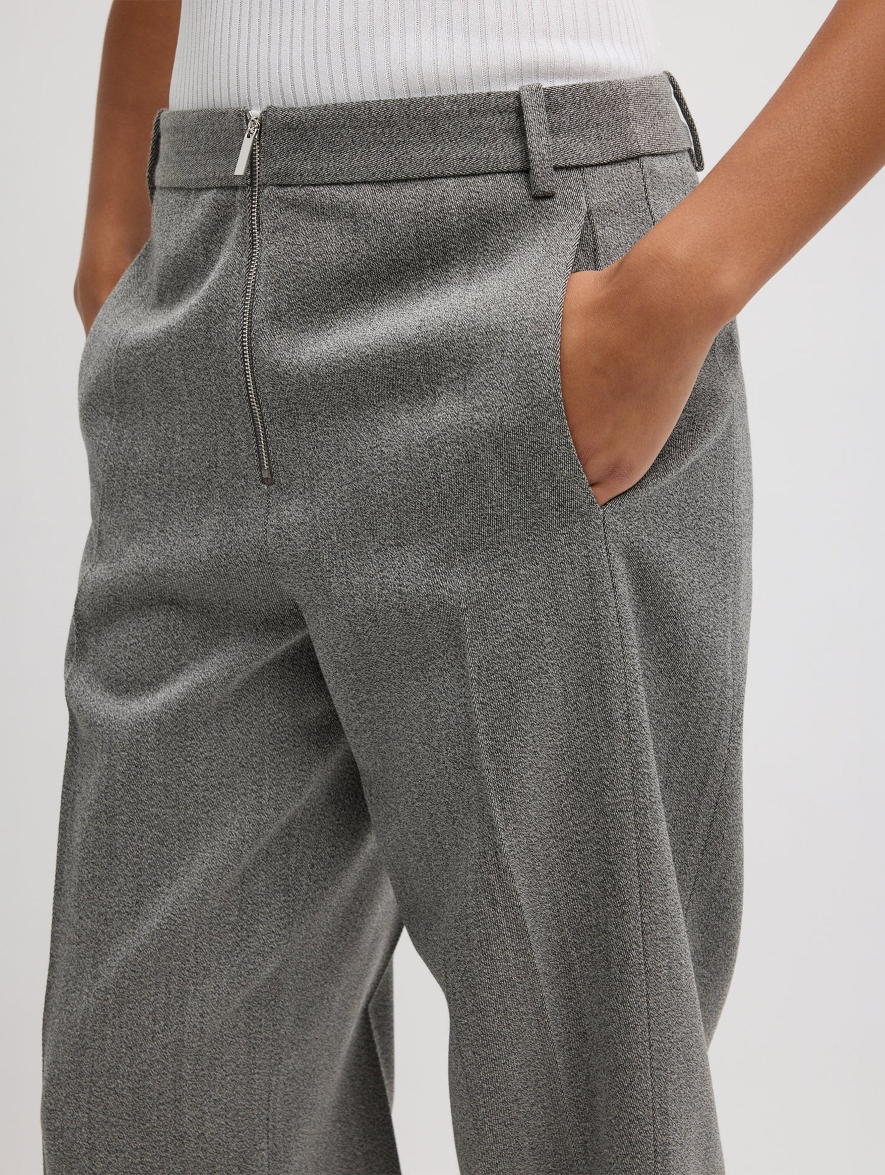 Structured Wool Zip Front Trouser in Grey Multi - Image 3