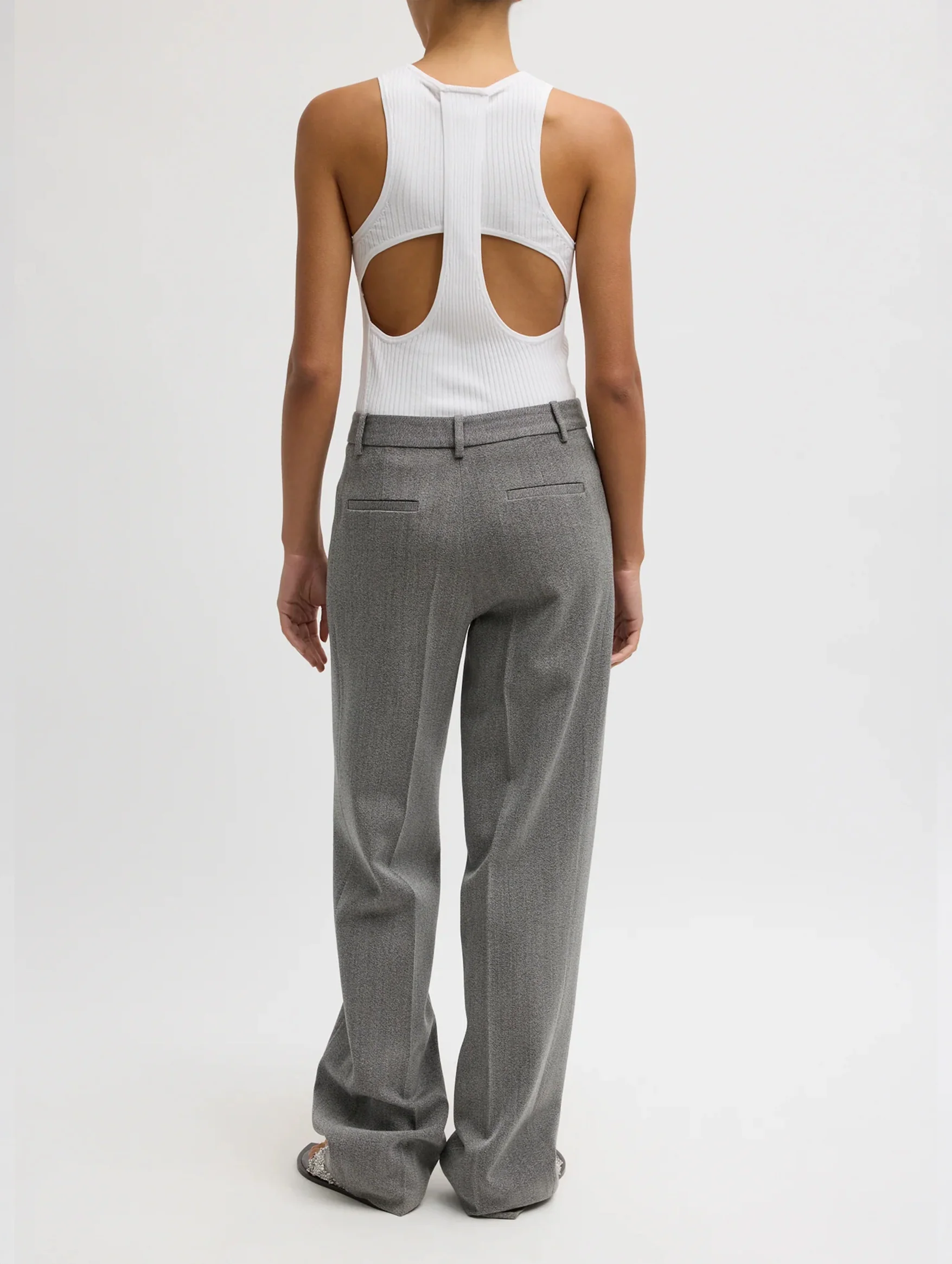 Structured Wool Zip Front Trouser in Grey Multi - Image 4